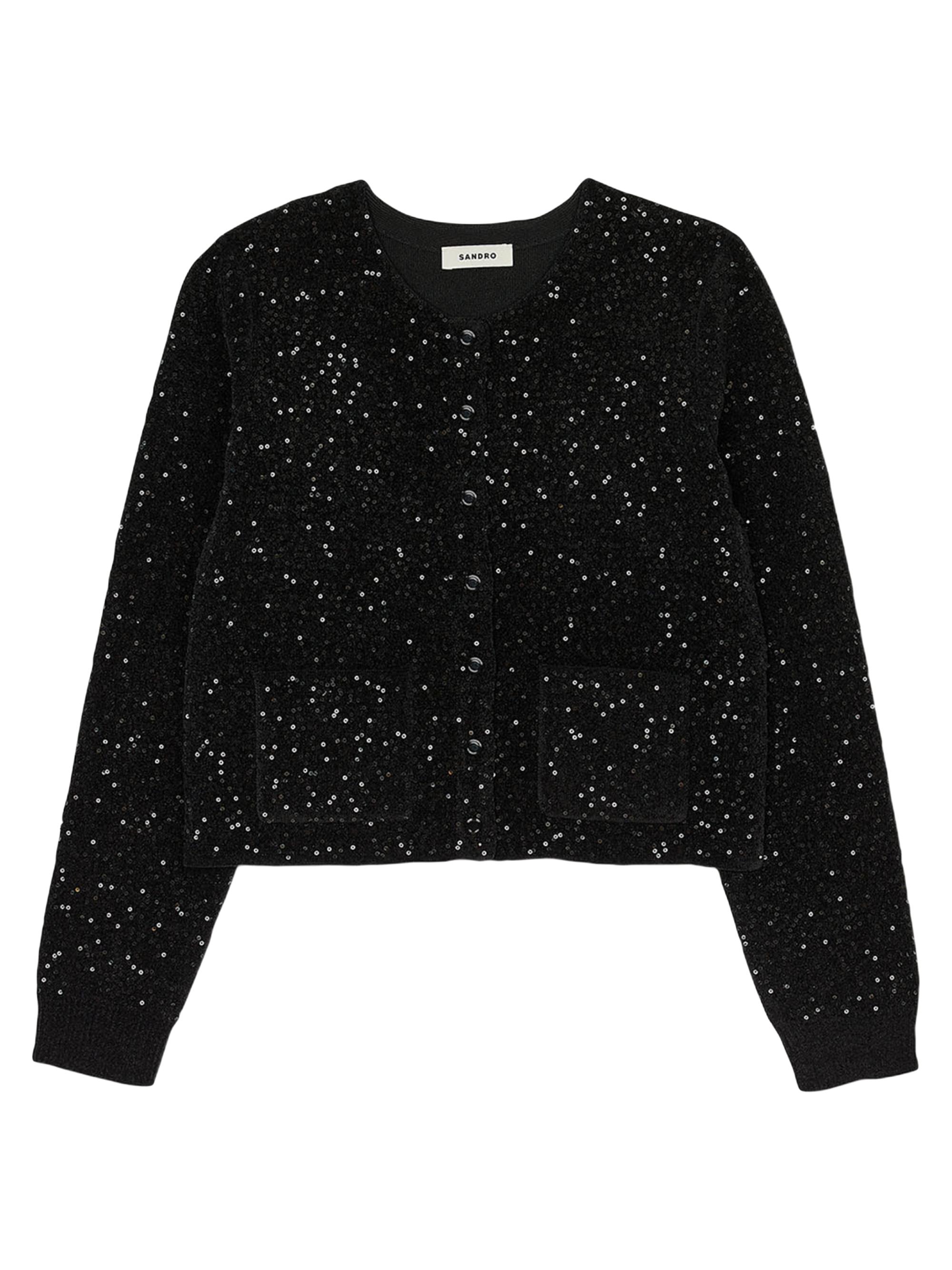Sandro Women's Sequinned Velvet Cardigan - Black