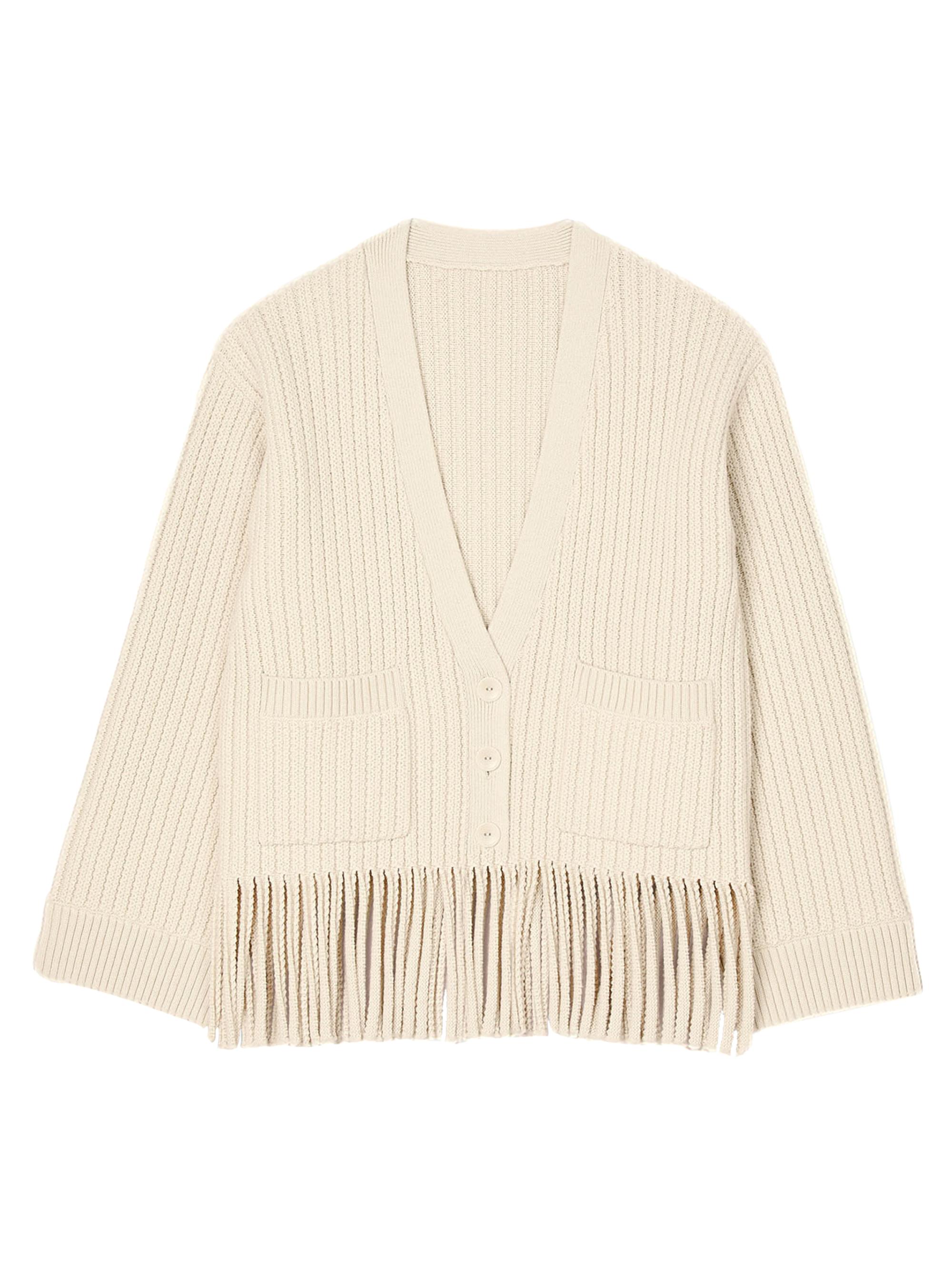 Sandro Women's Fringed Knit Cardigan - Ecru