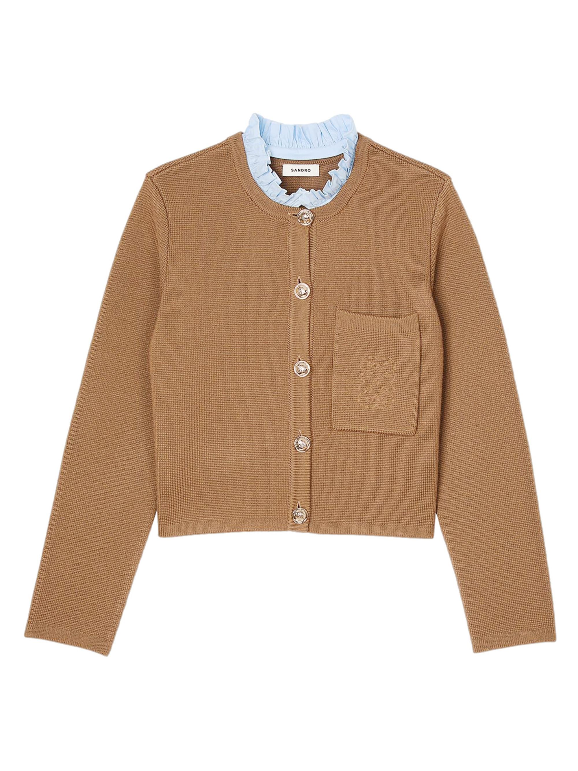 Sandro Women's Knit Cardigan with Detachable Collar - Camel