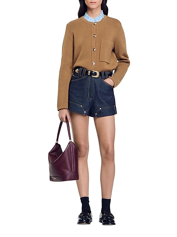 Shop Sandro Knit Cardigan with Detachable Collar | Saks Shop Sandro Knit Cardigan with Detachable Collar | Saks