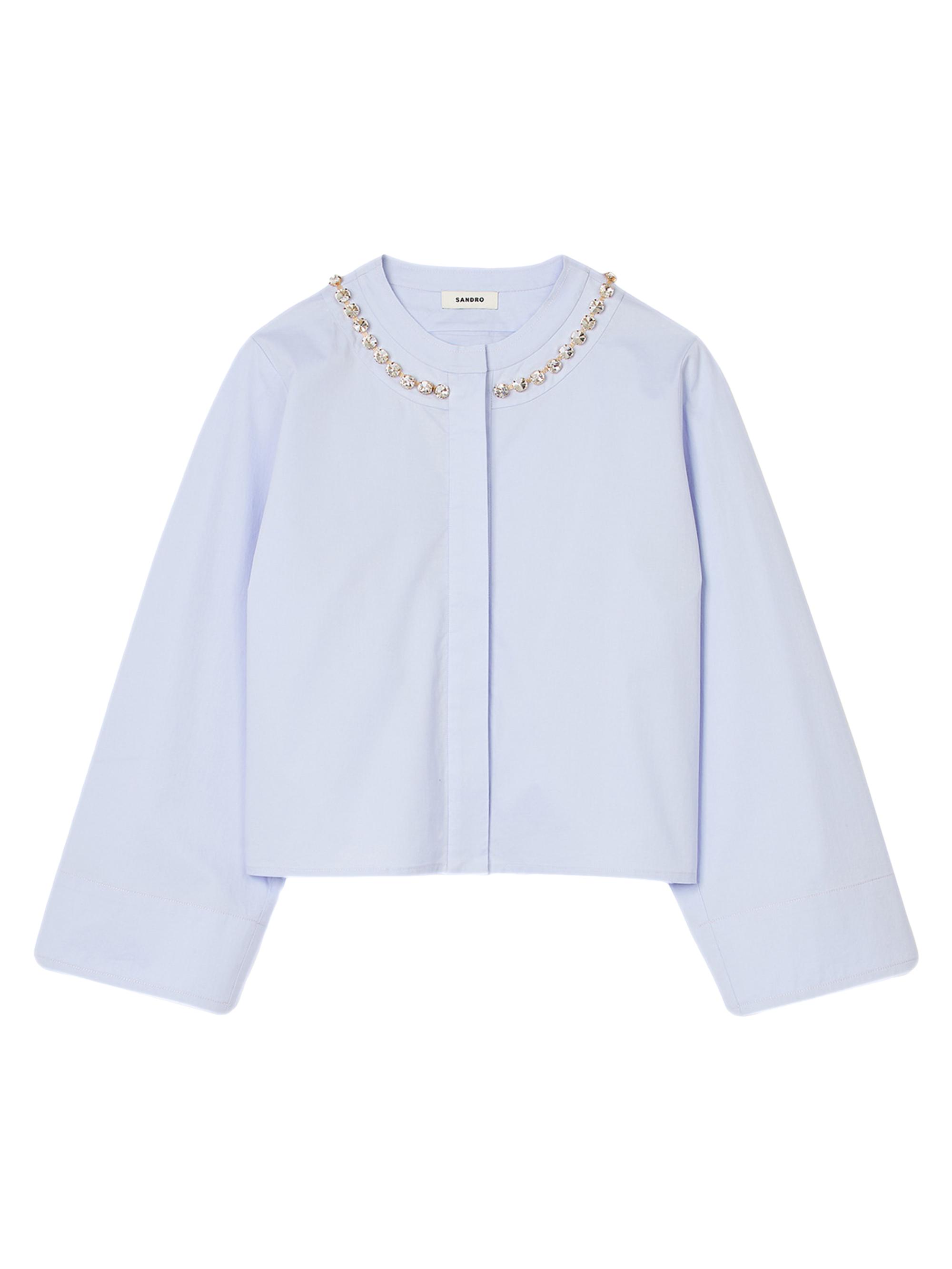 Sandro Women's Cropped Shirt with Jewel Trim Collar - Sky Blue