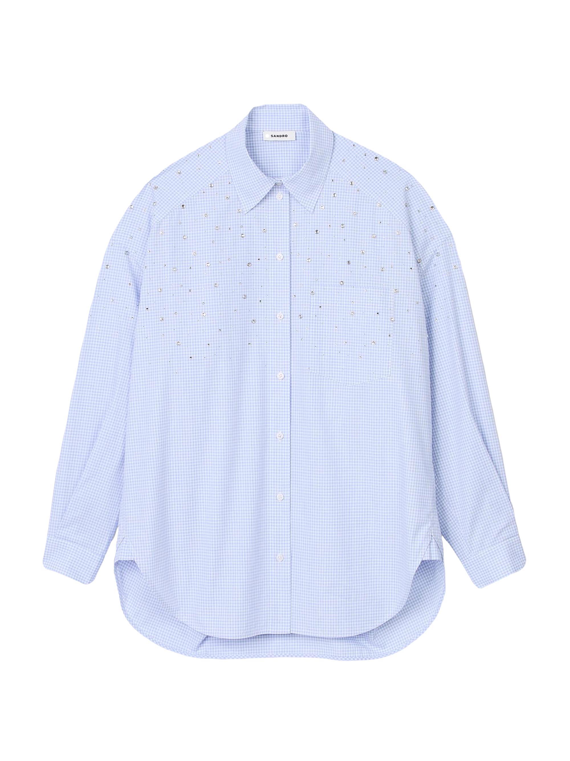 Sandro Women's Studded Check Shirt - Sky Blue