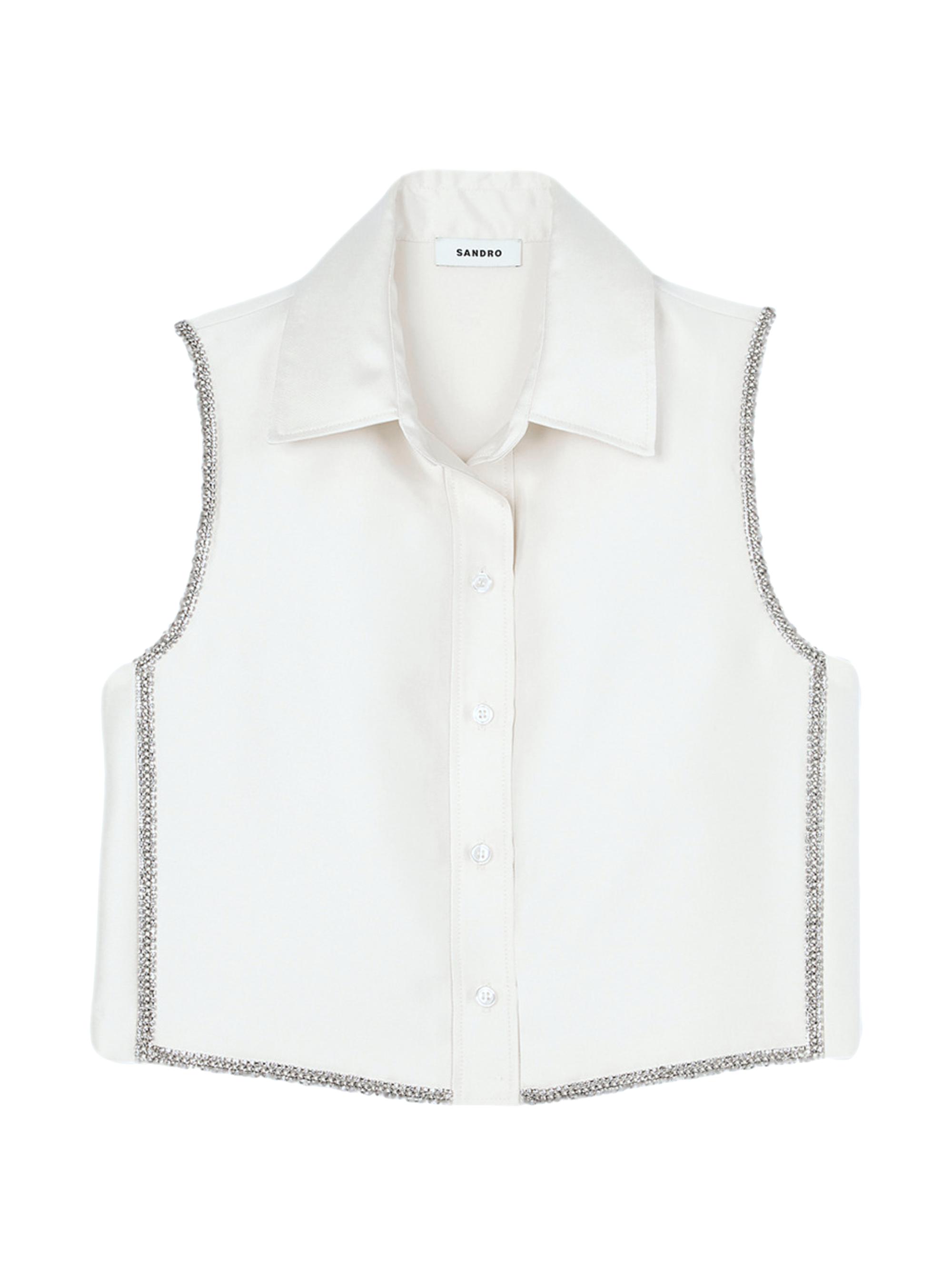 Sandro Women's Rhinestone Cropped Shirt - White
