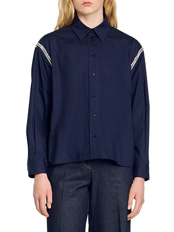 Shop Sandro Denim Shirt with Rhinestones | Saks Fifth Avenue Shop Sandro Denim Shirt with Rhinestones | Saks Fifth Avenue