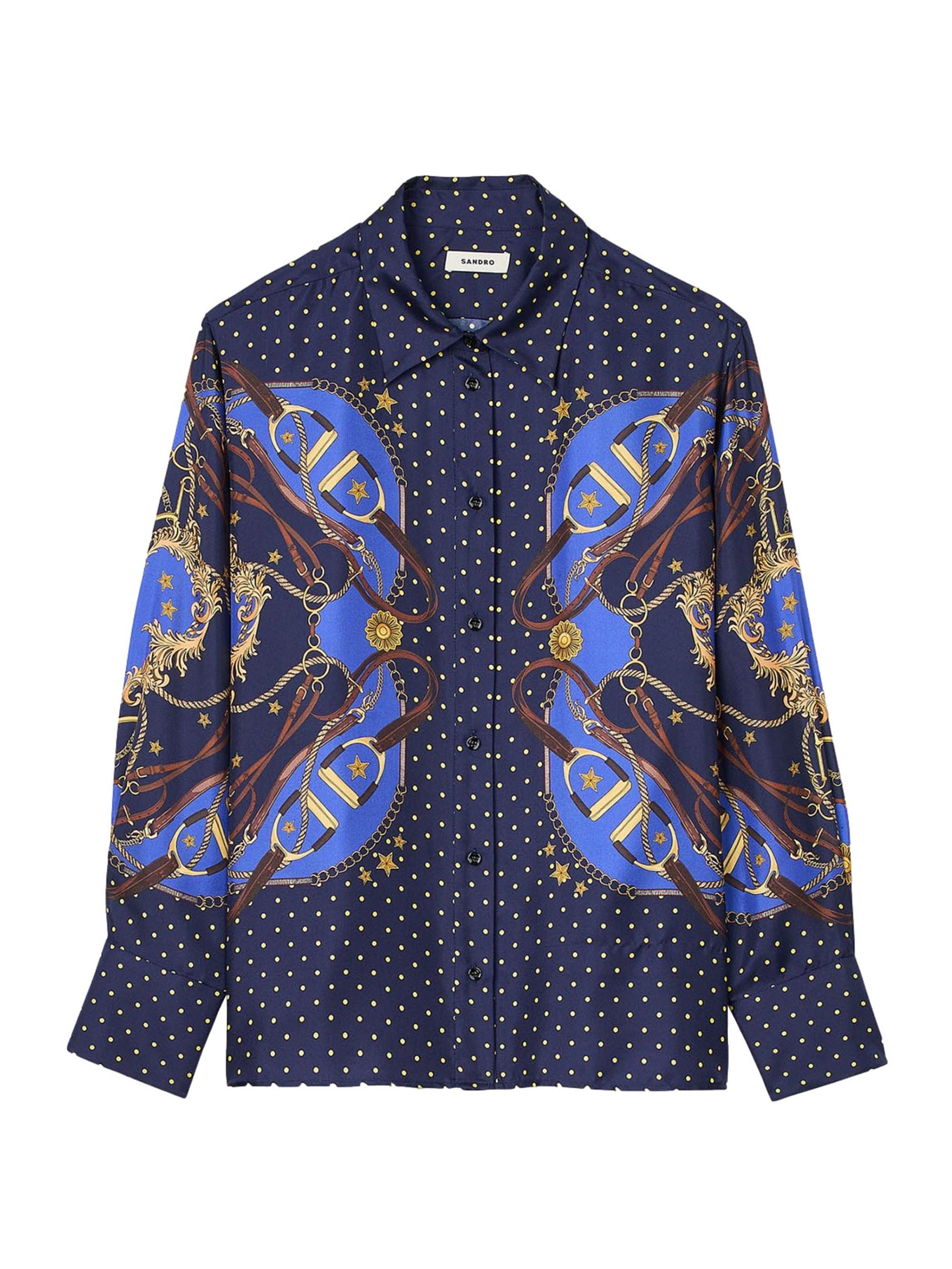 Sandro Women's Patterned Silk Shirt - Navy Gold