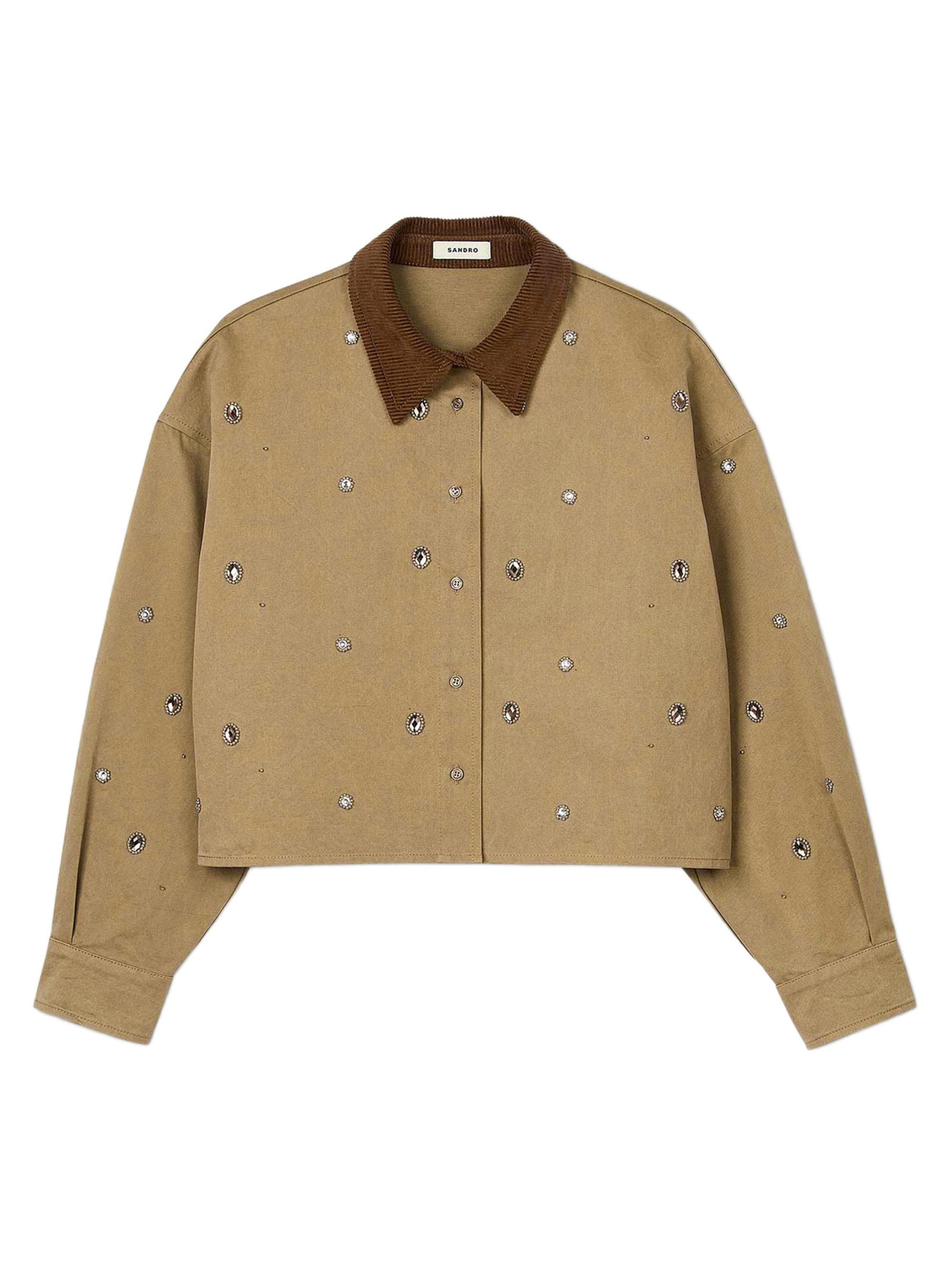 Sandro Women's Rhinestone Cropped Shirt - Beige
