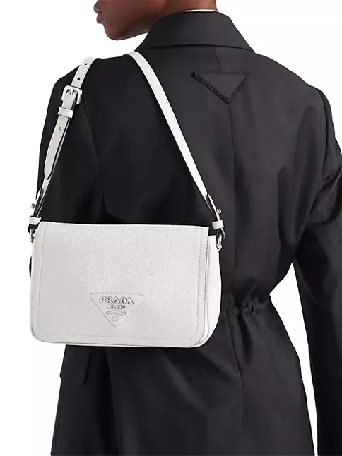 Prada Saffiano Lux Saffiano Leather Prada Identity Shoulder Bag, White