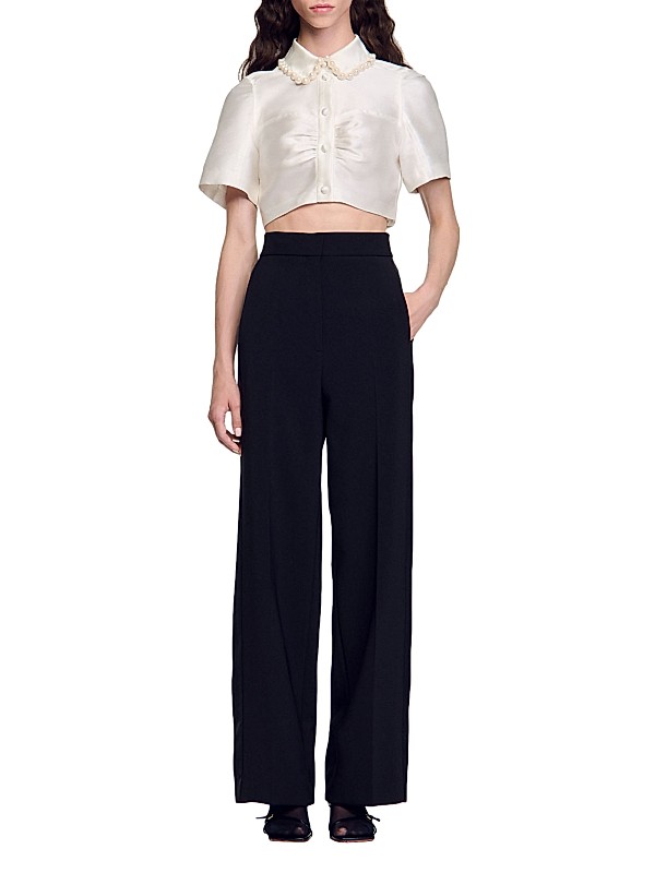 Shop Sandro Beaded Satin-Effect Cropped Shirt | Saks Fifth Shop Sandro Beaded Satin-Effect Cropped Shirt | Saks Fifth