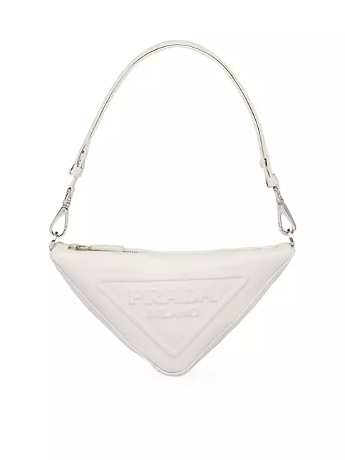 White Prada Triangle Leather Shoulder Bag