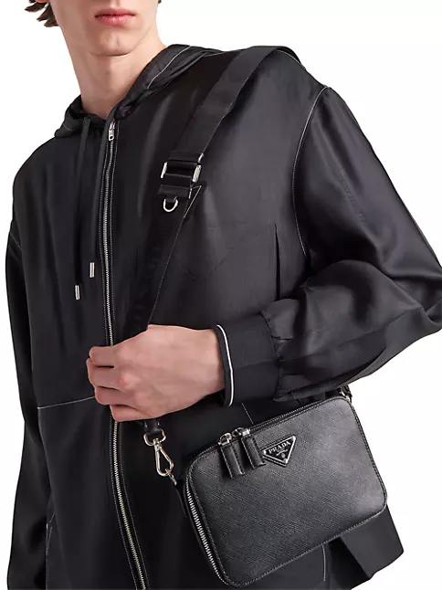 Prada Beige Saffiano Leather Mini Zip Top Camera Sling Bag Prada