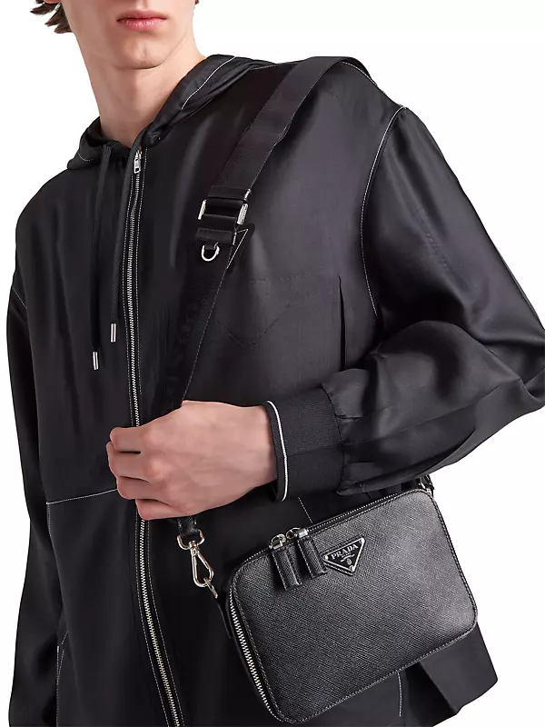 PRADA Saffiano Mens Medium Brique Crossbody Bag Black 1263573