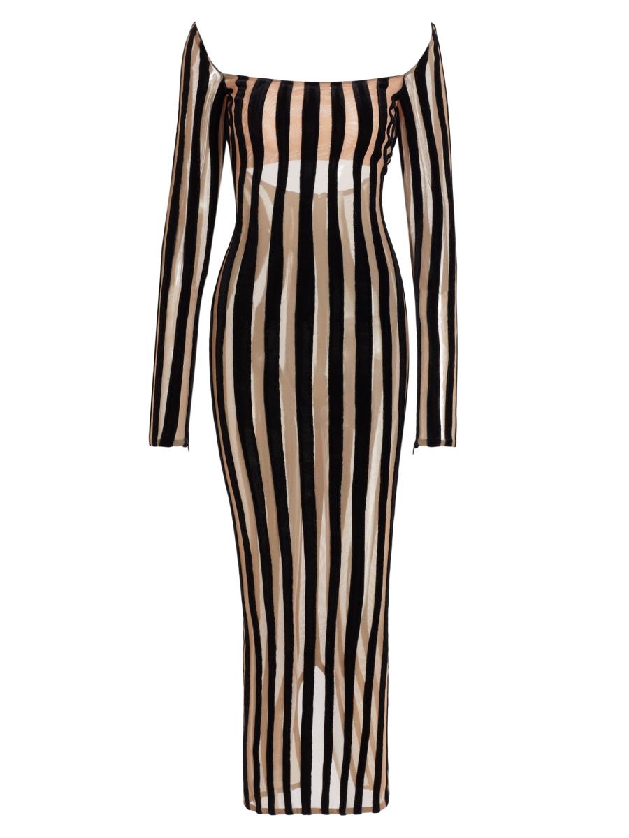 LaQuan Smith Striped Sheer Body-Con Gown | Saks Fifth Avenue