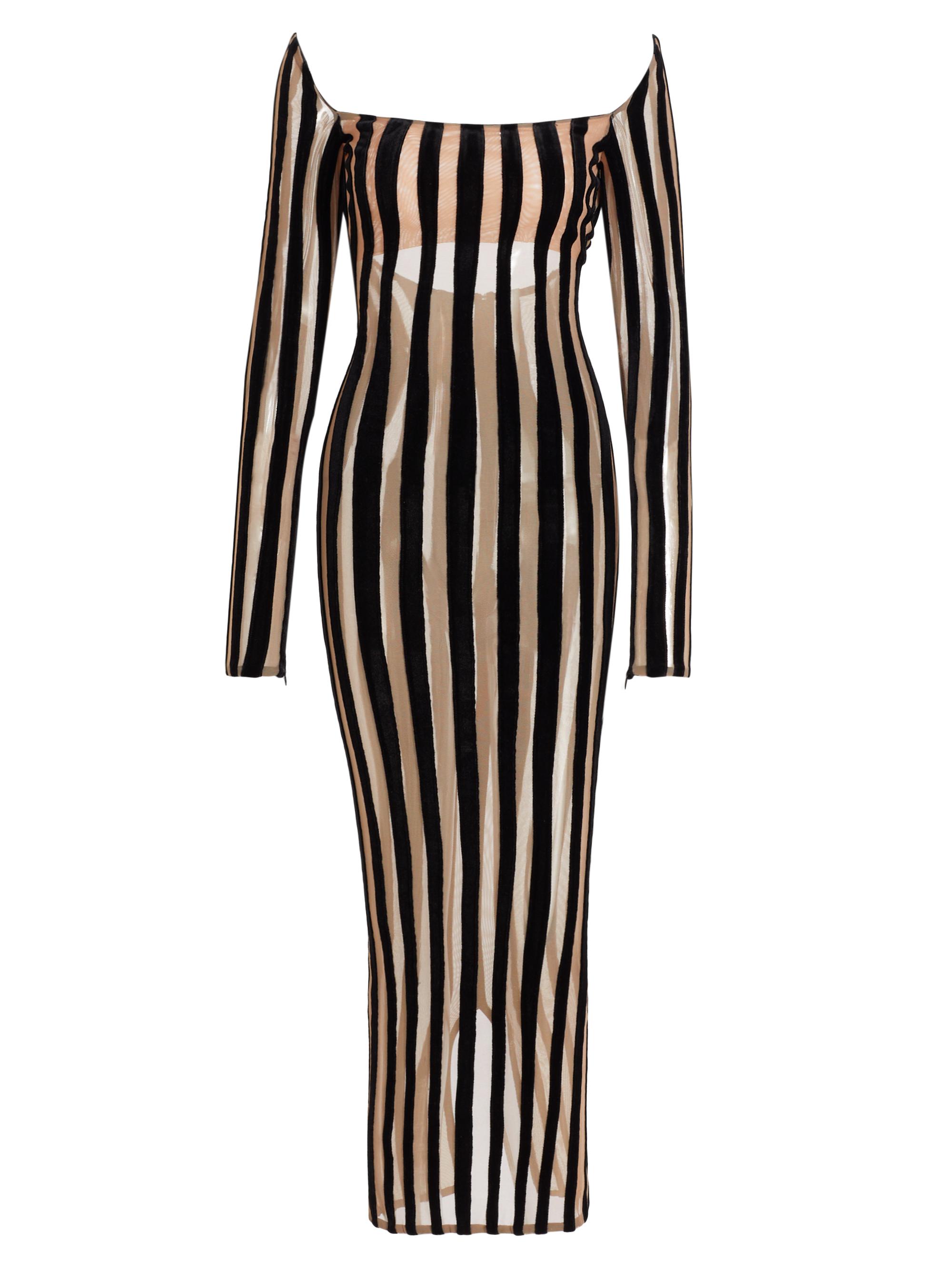 LaQuan Smith Striped Sheer Body-Con Gown Saks Fifth Avenue