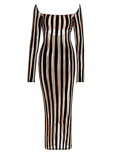 Striped Sheer Body-Con Gown
