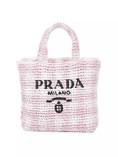Prada raffia tote bag Milano. Orange, Black, White, Yellow, Tan, Petal  Pink. 