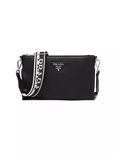 PRADA: nylon shoulder bag with triangular logo - Black  Prada crossbody  bags 1BH168 064 VOOT online at