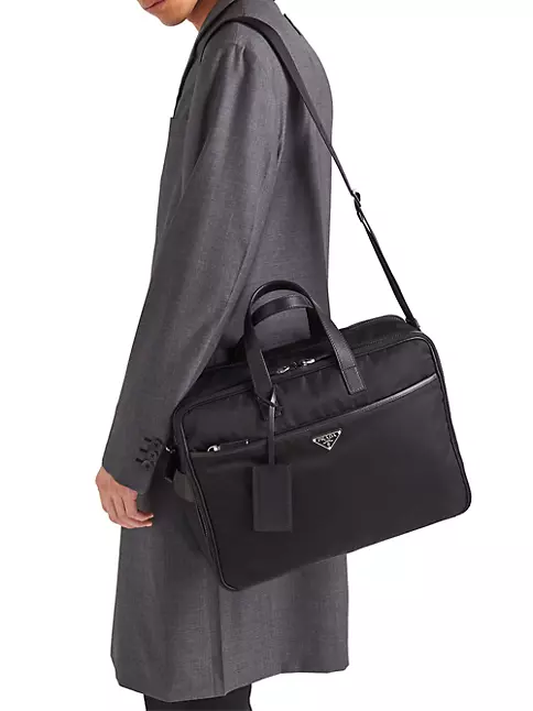 Textured Leather Briefcase in Black - Prada