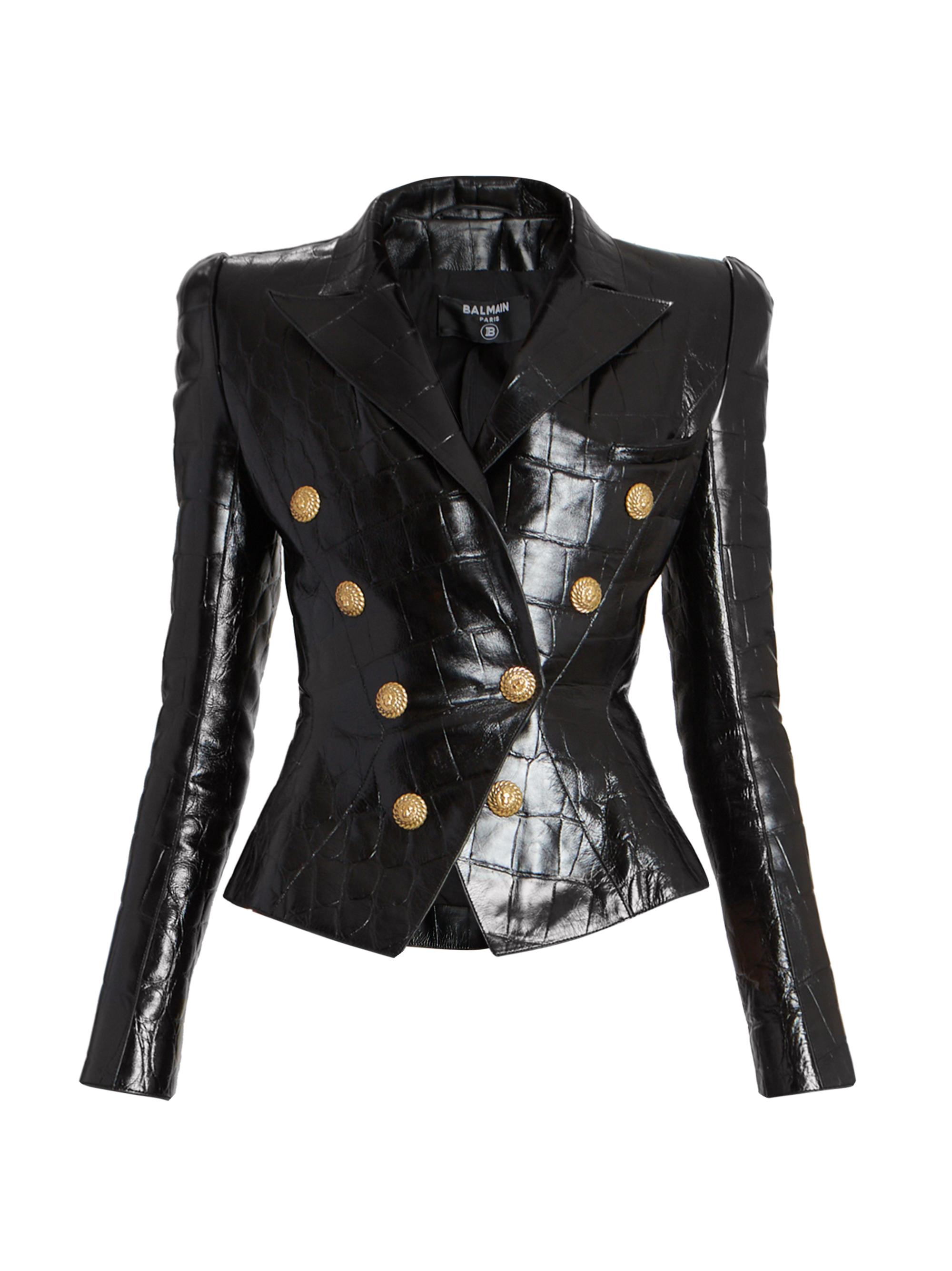 Shop Balmain Embossed Leather Jacket | Saks Fifth Avenue