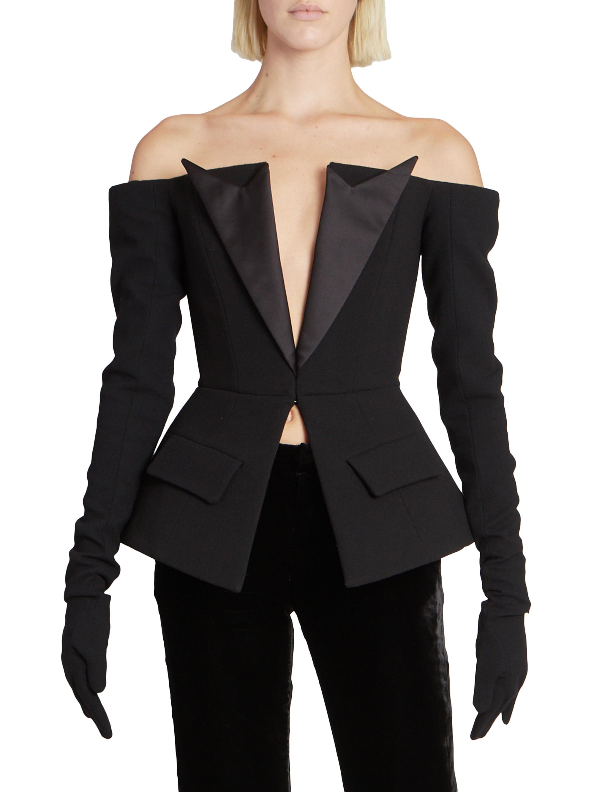 Balmain Crêpe Basque Gloved Top | Saks Fifth Avenue