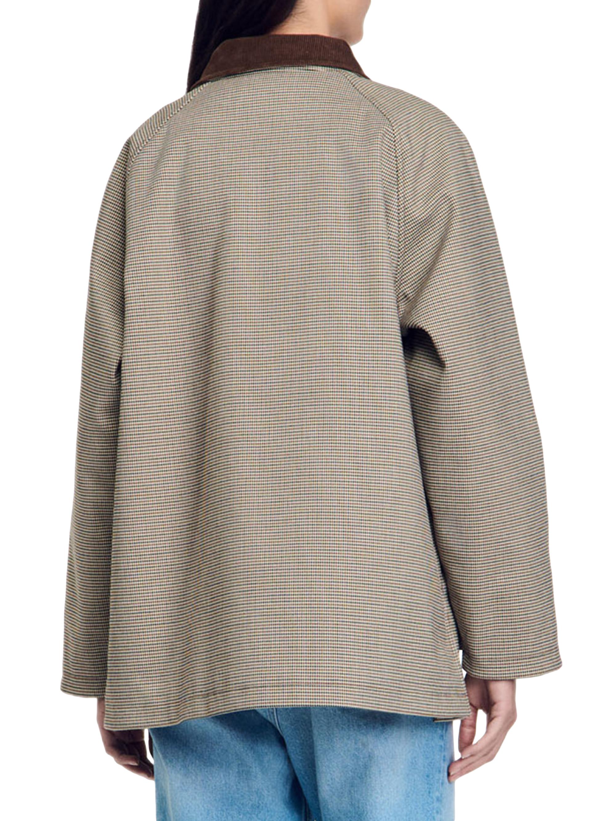 Sandro Checkered Coat with Velvet Collar Saks Fifth Avenue