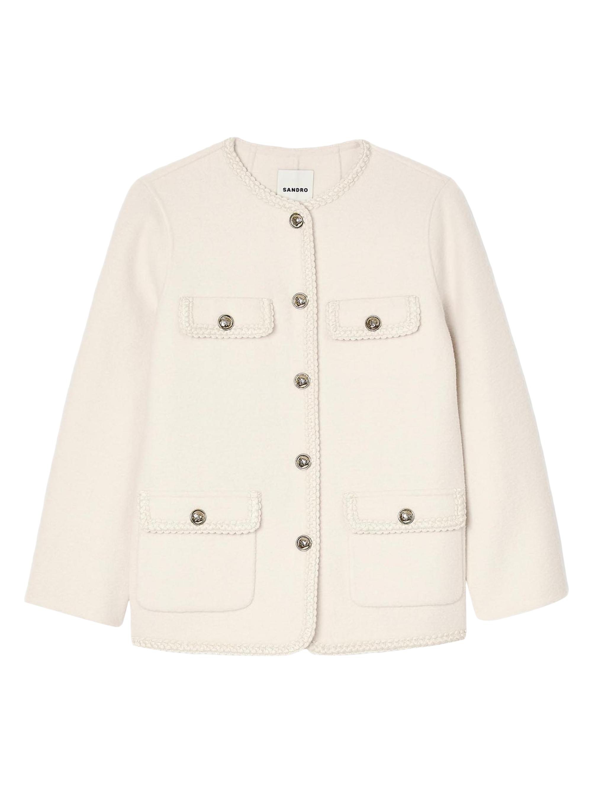 Sandro Women's Coat with Braided Trim - Ecru