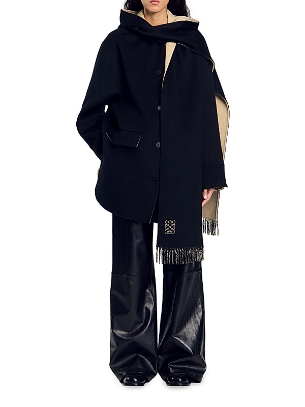 Shop Sandro Wool Coat with Scarf | Saks Fifth Avenue Shop Sandro Wool Coat with Scarf | Saks Fifth Avenue
