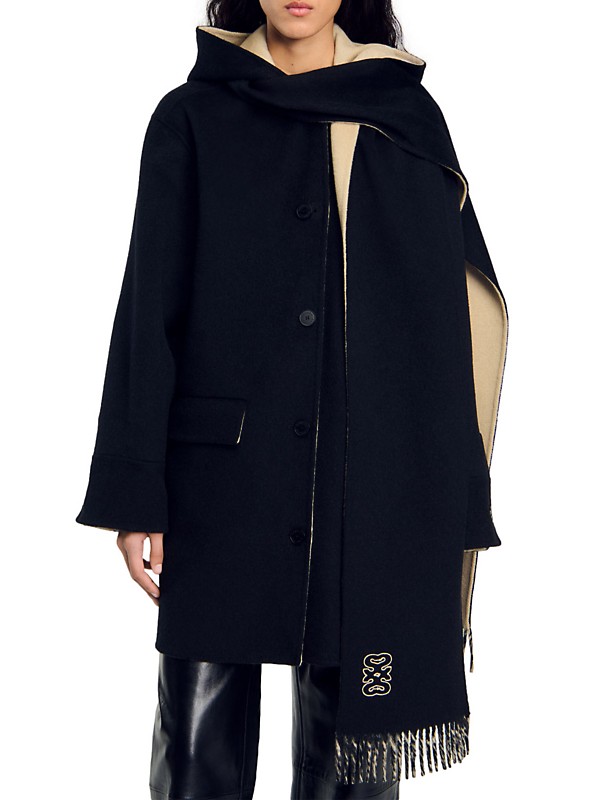 Shop Sandro Wool Coat with Scarf | Saks Fifth Avenue Shop Sandro Wool Coat with Scarf | Saks Fifth Avenue