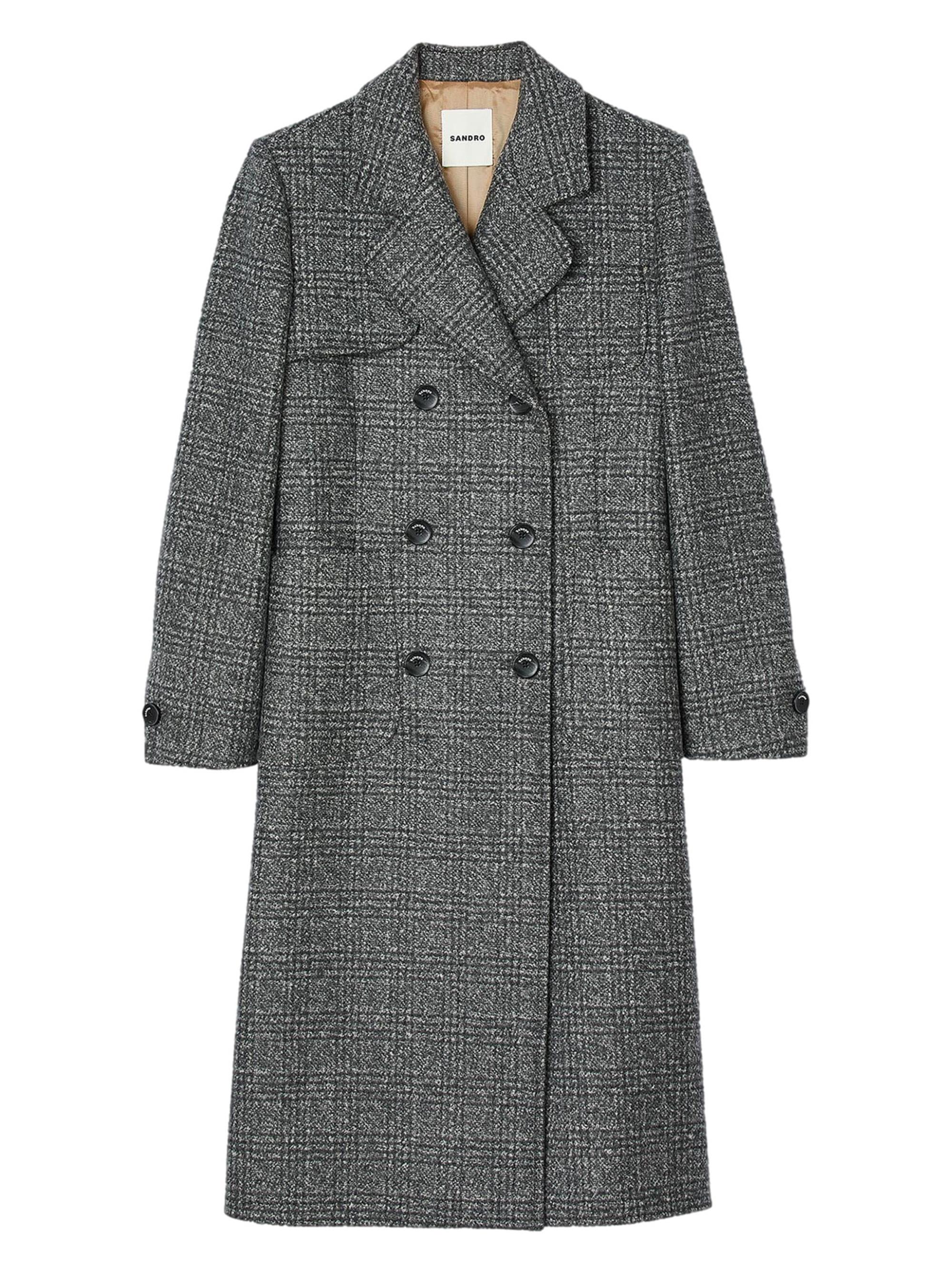 Sandro Women's Long Checked Coat - Grey