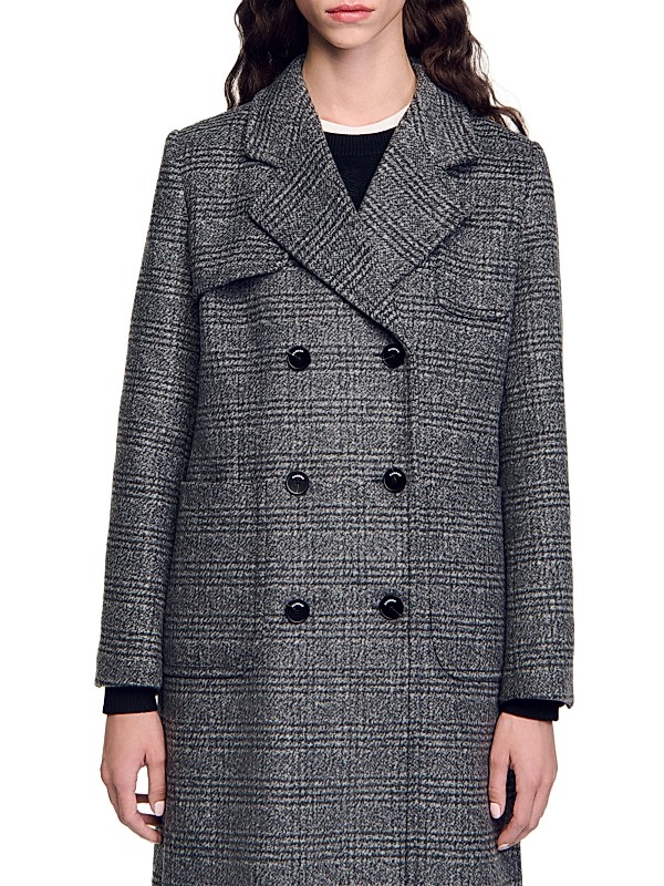 Shop Sandro Long Checked Coat | Saks Fifth Avenue Shop Sandro Long Checked Coat | Saks Fifth Avenue