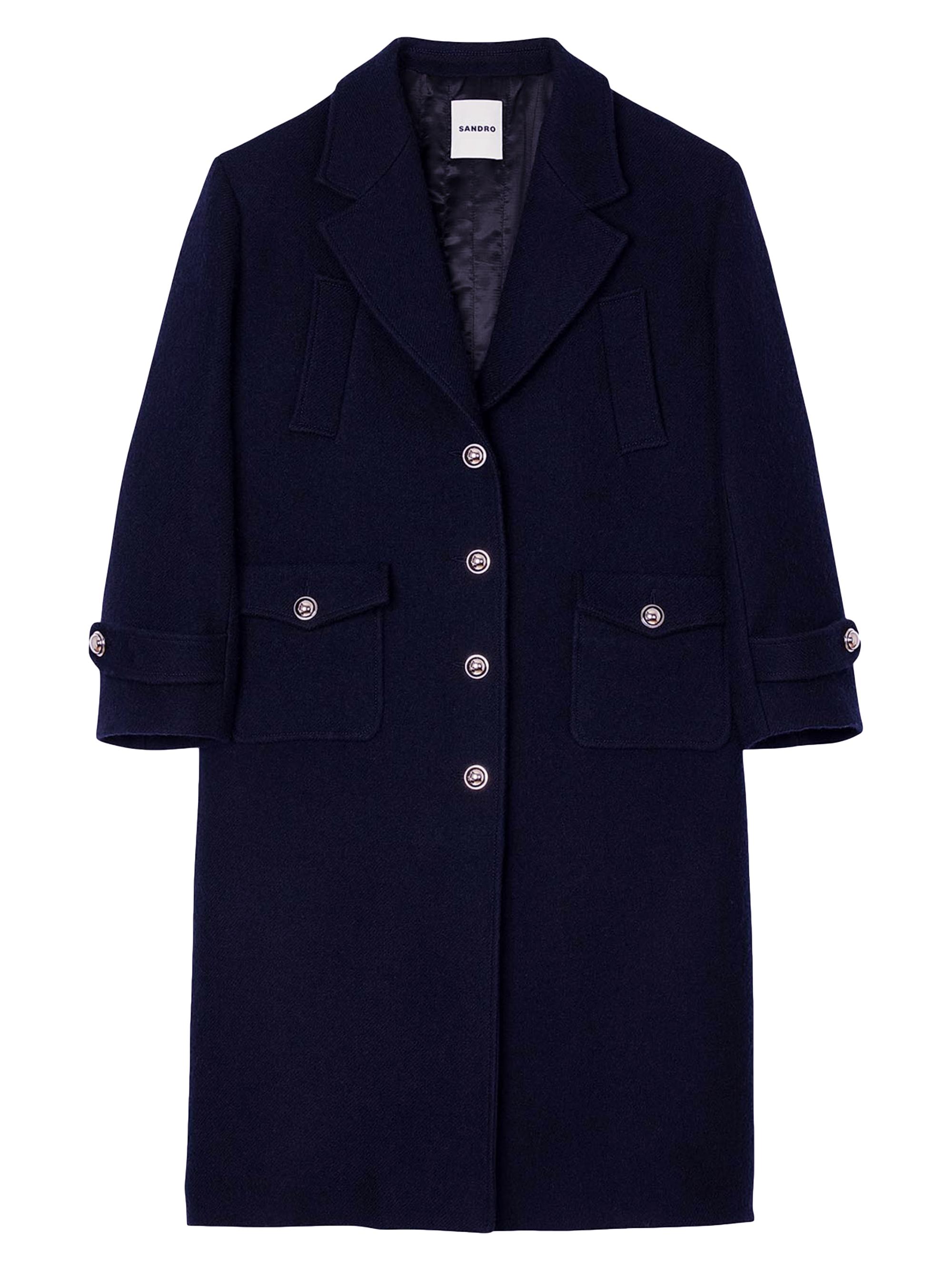 Sandro Women's Long Oversized Coat - Navy Blue