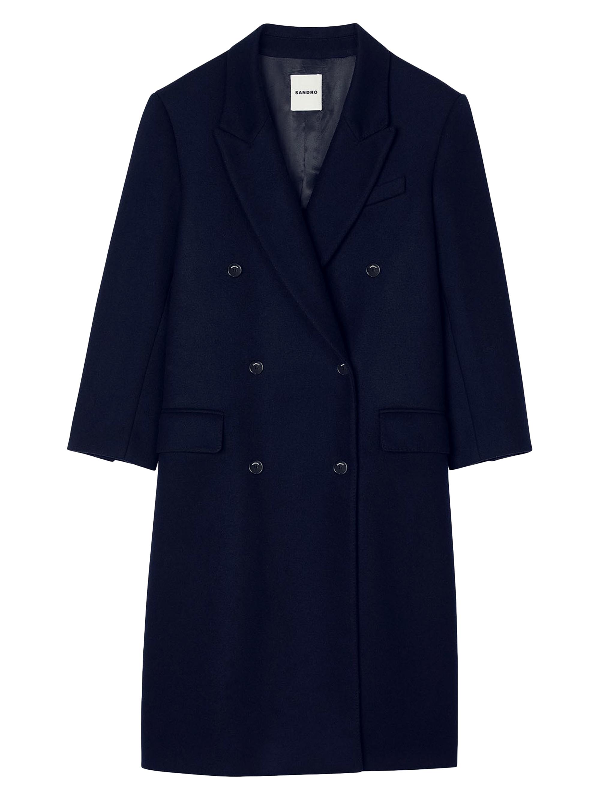 Sandro Women's Long Wool-Blend Coat - Navy Blue