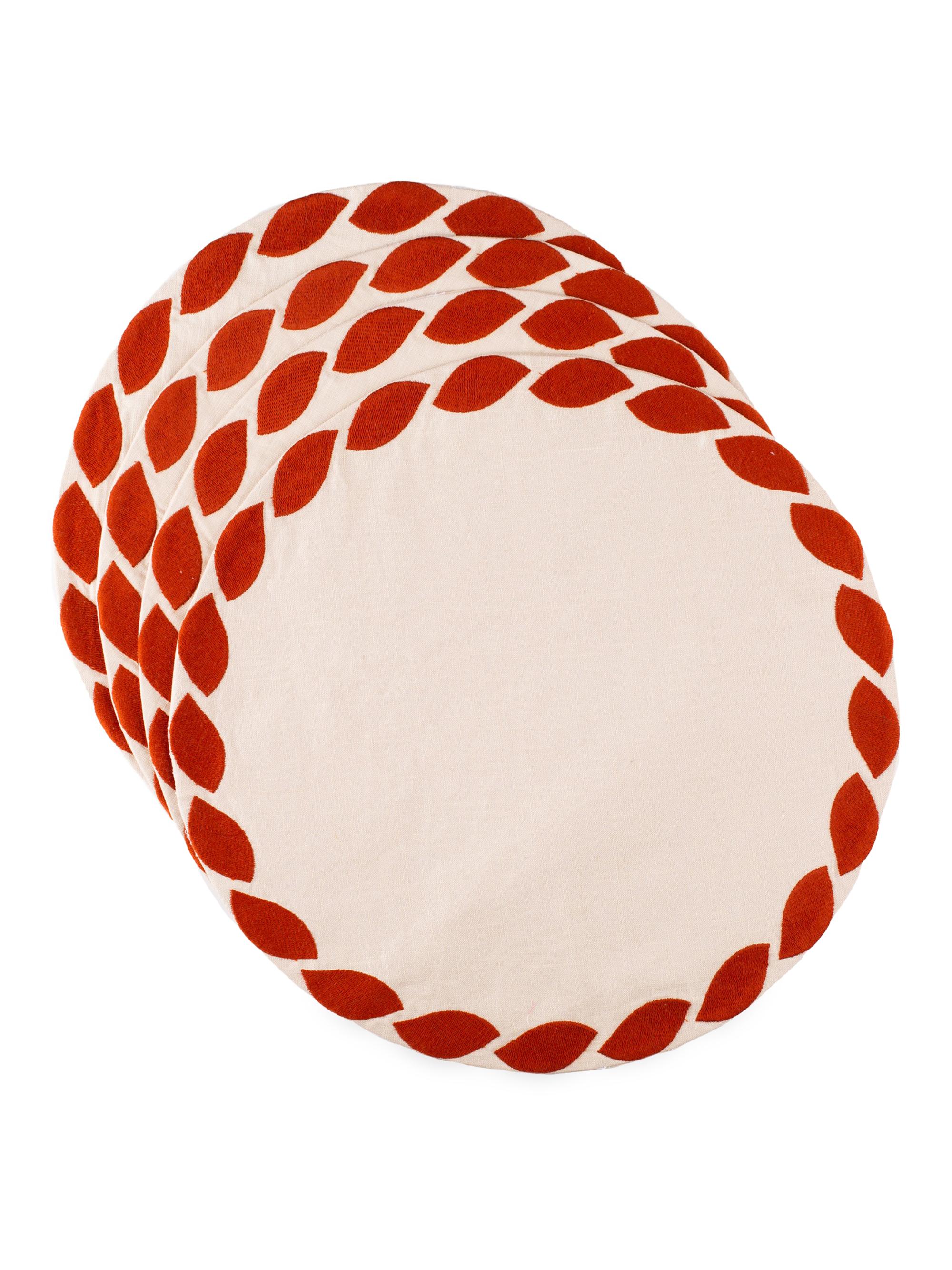 Misette Ribbon Weave Embroidered 4-Piece Linen Placemat Set - Weave Red Green