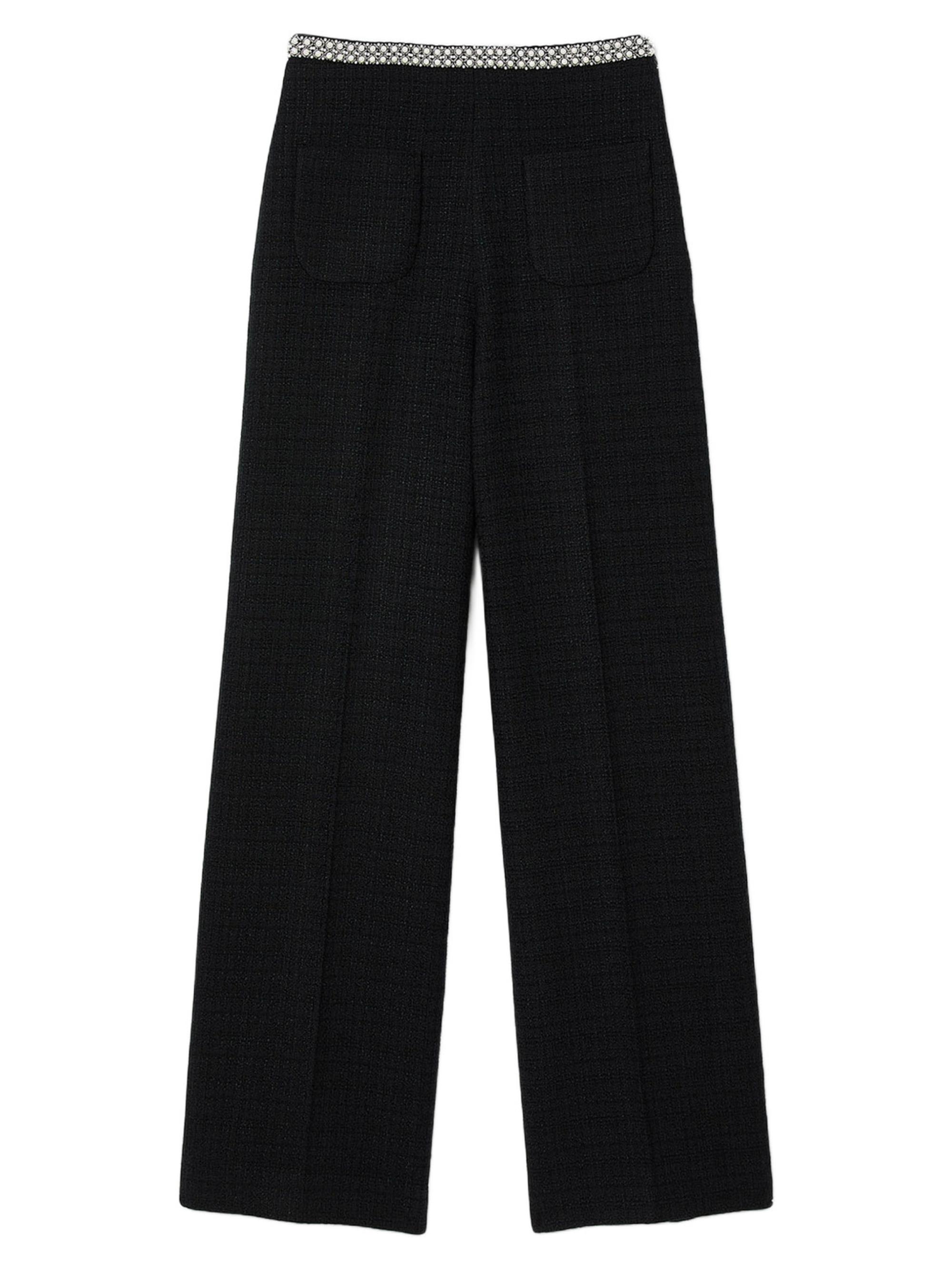 Sandro Women's High-Waisted Tweed Trousers - Black