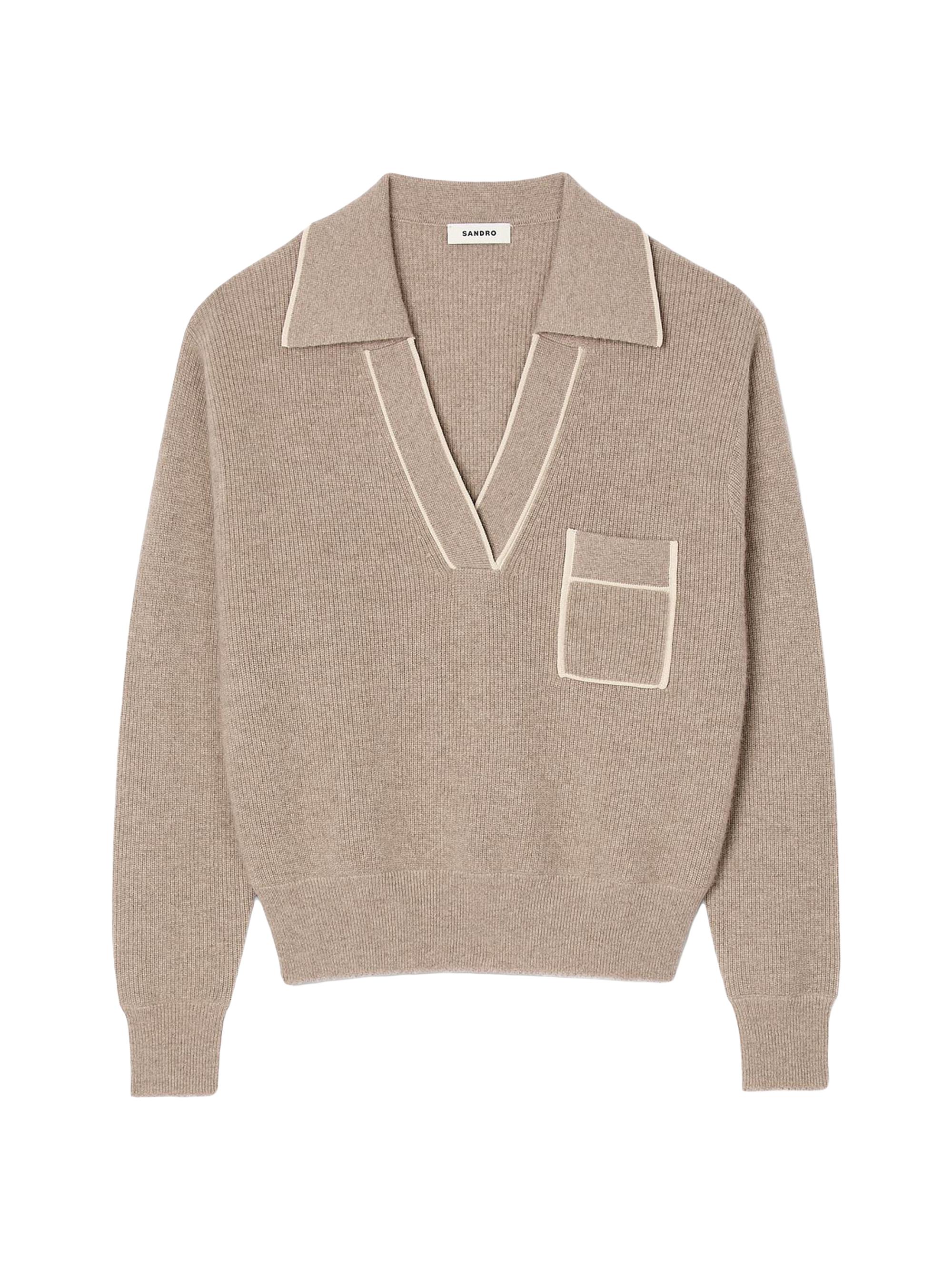 Sandro Women's Open Polo Collar Neck Jumper - Grey