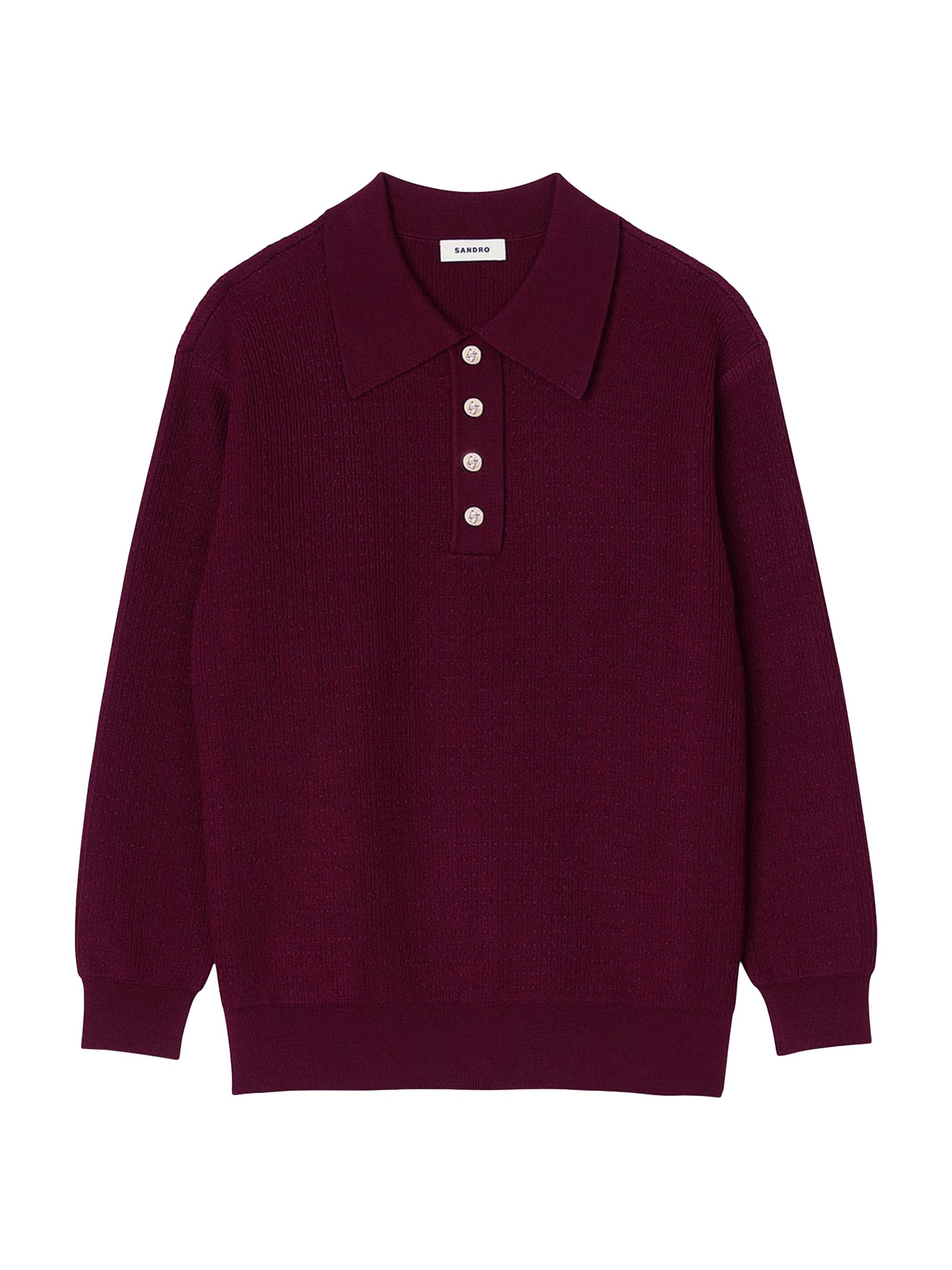 Sandro Women's Cable Knit Polo Neck Jumper - Burgundy