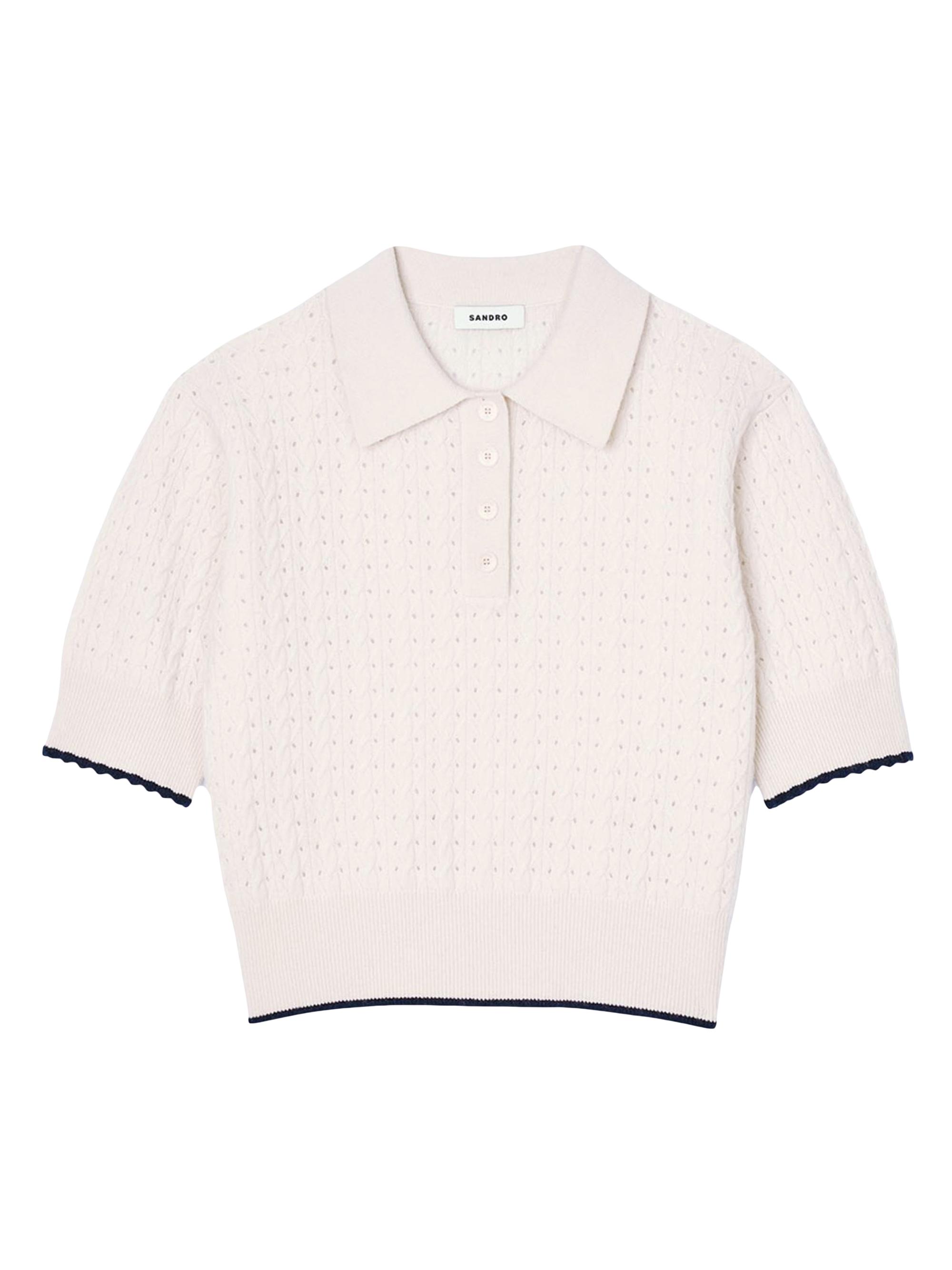 Sandro Women's Contrasting Piping Cropped Jumper - Ecru