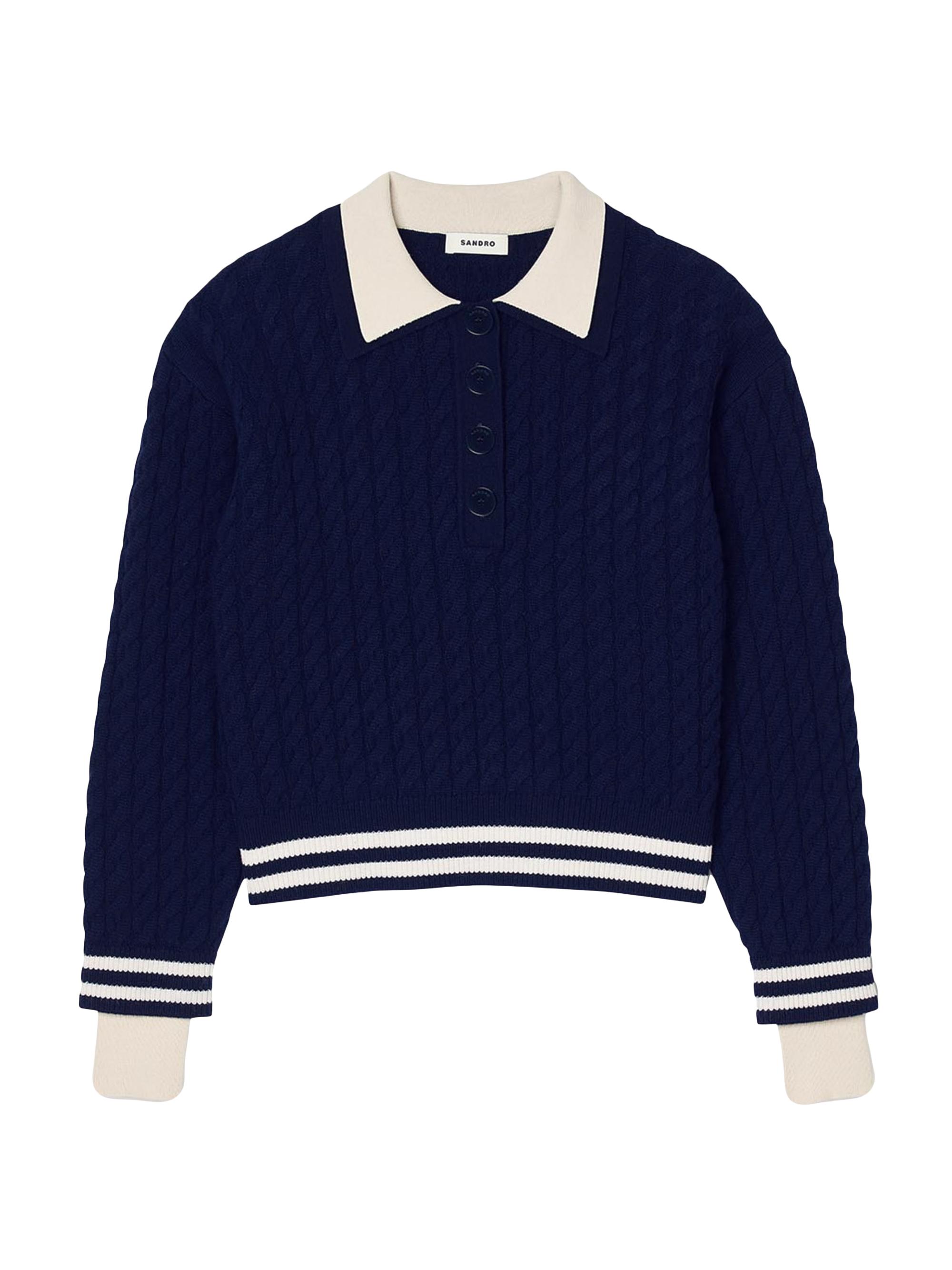 Sandro Women's Cable Knit Jumper - Navy Blue