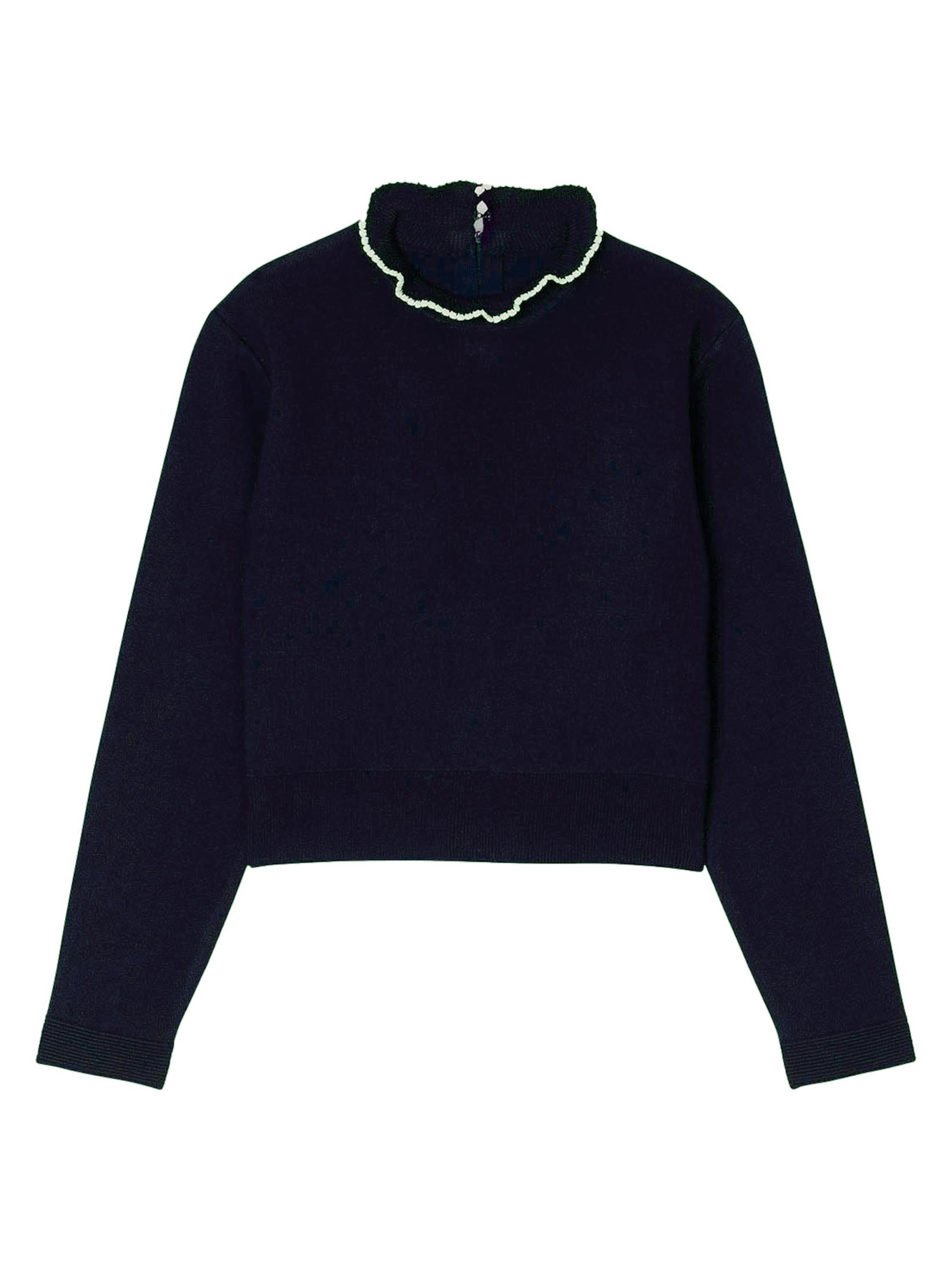 Sandro Women's Ruffled-Neck Jumper - Navy Blue