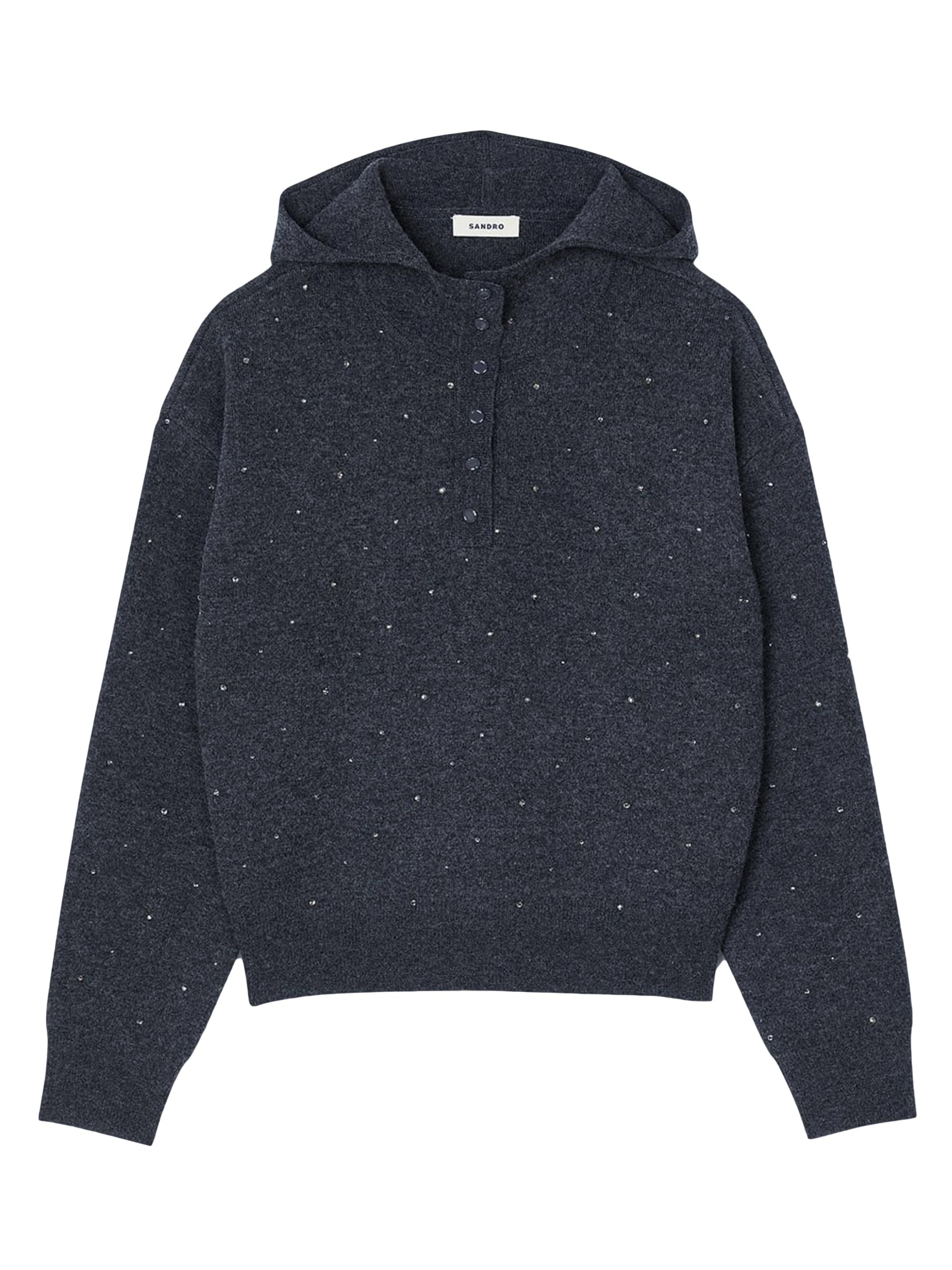 Sandro Women's Rhinestone Hooded Jumper - Dark Grey