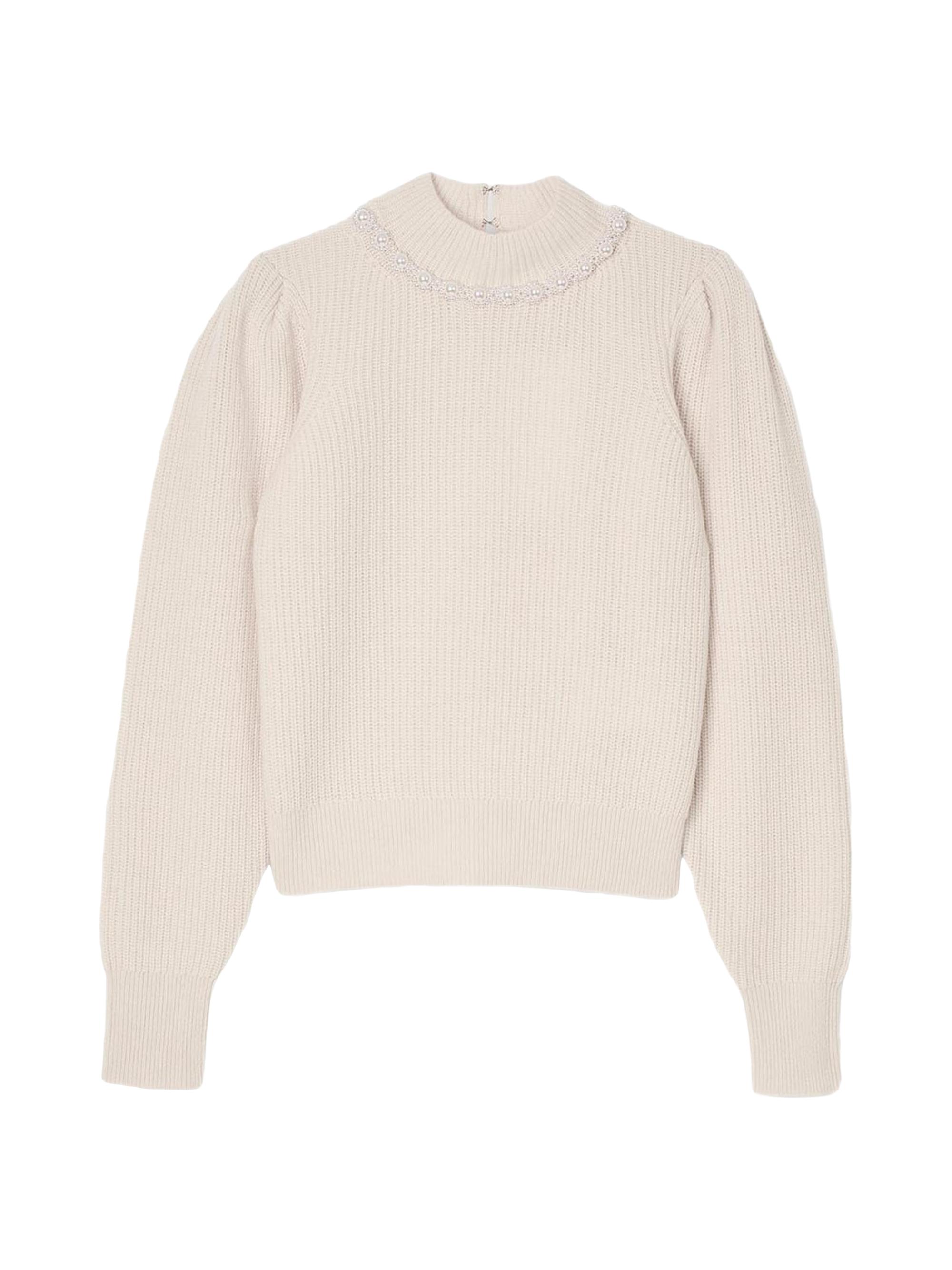 Sandro Women's Ribbed Wool and Cashmere Jumper - Ecru