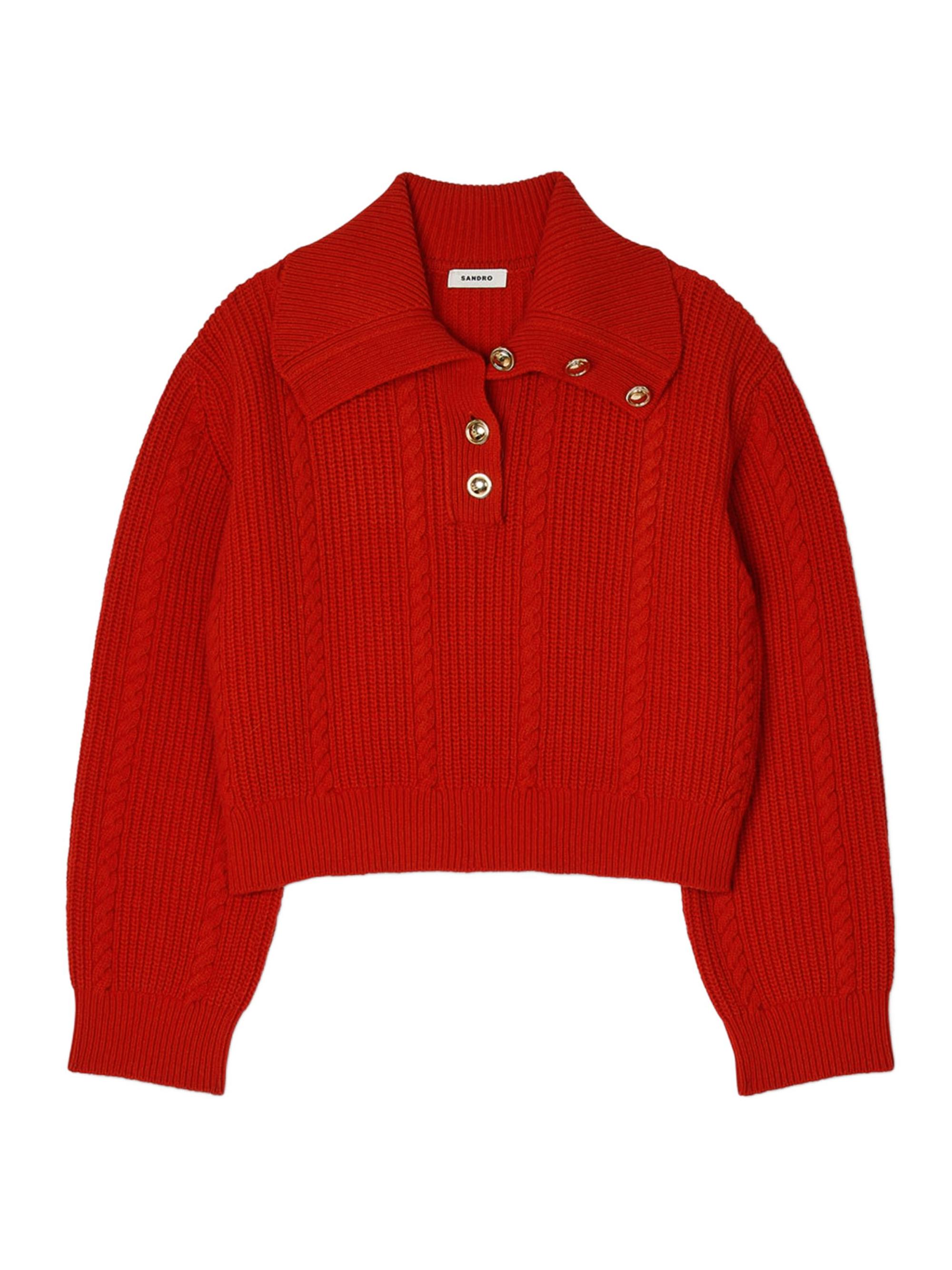 Sandro Women's Buttoned Neck Jumper - Red