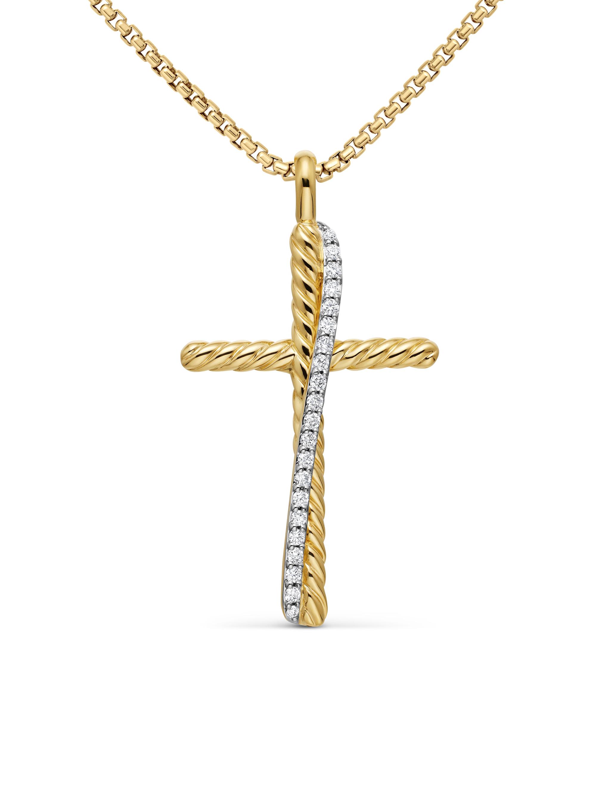 David Yurman Women's Crossover Cross Necklace in 18K Yellow Gold with Diamonds, 35.6MM - Diamond