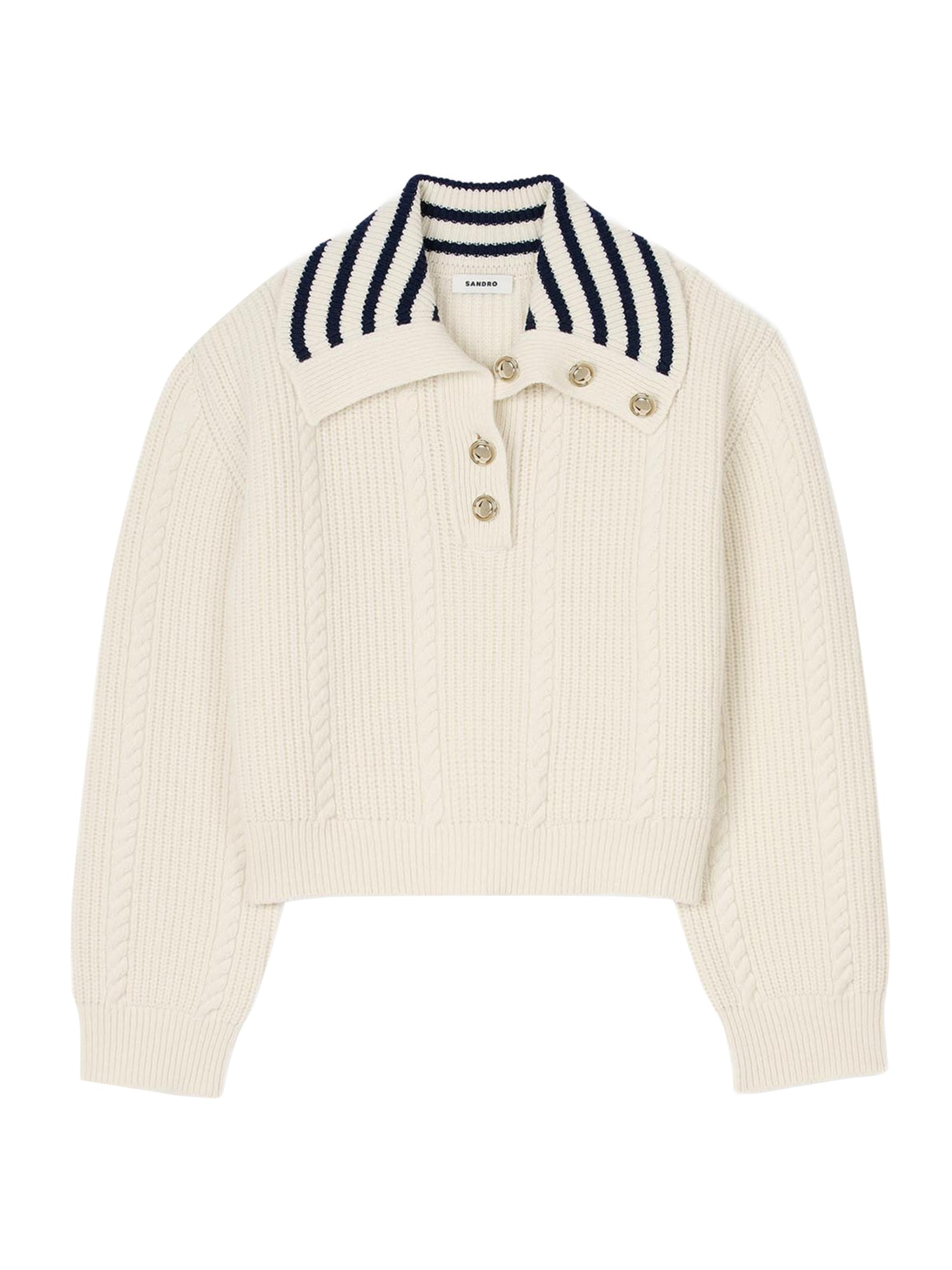 Sandro Women's Stripy Sailor Neck Jumper - Ecru