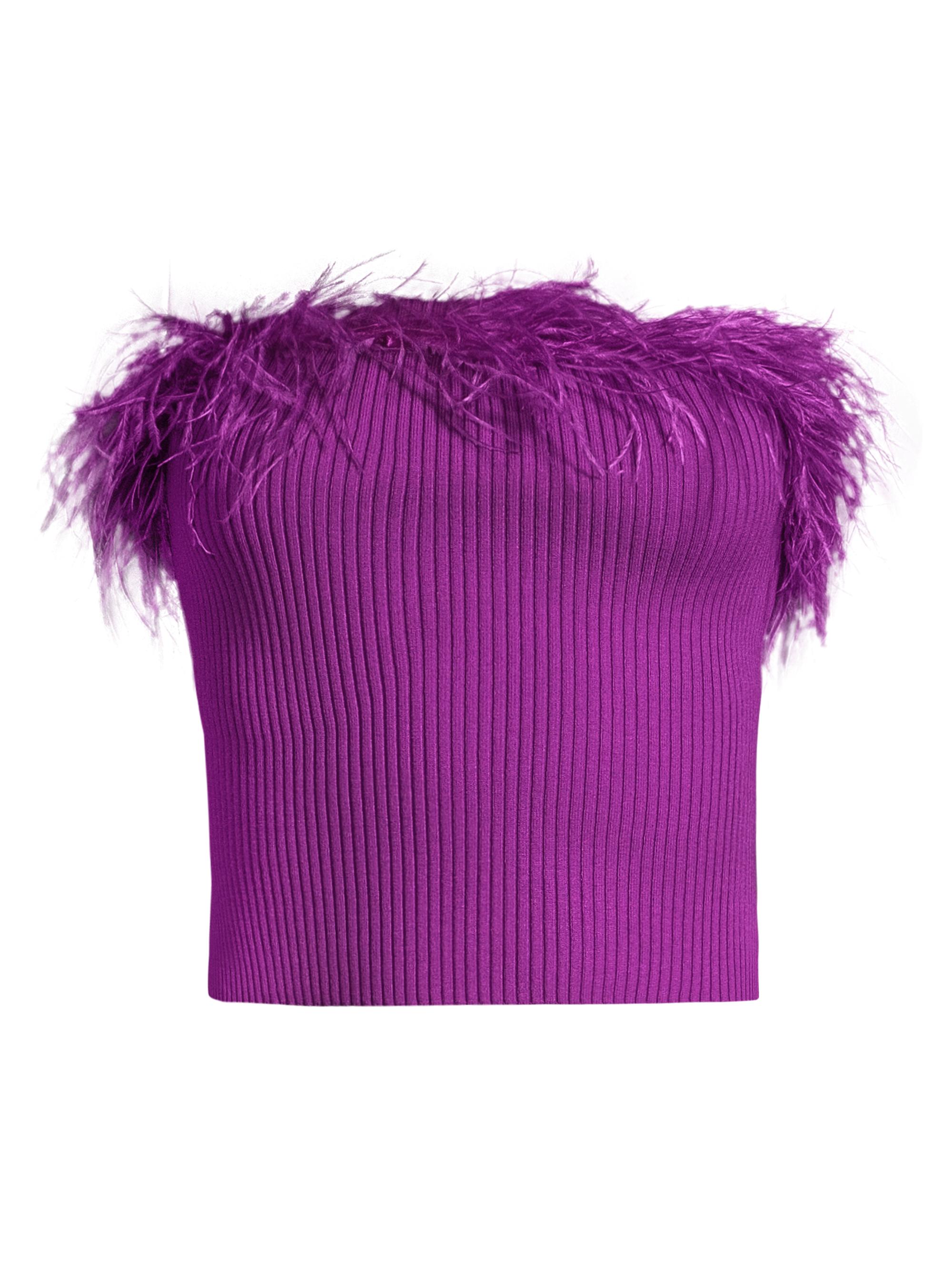 Milly Women's Rib-Knit Feather Tube Top - Purple