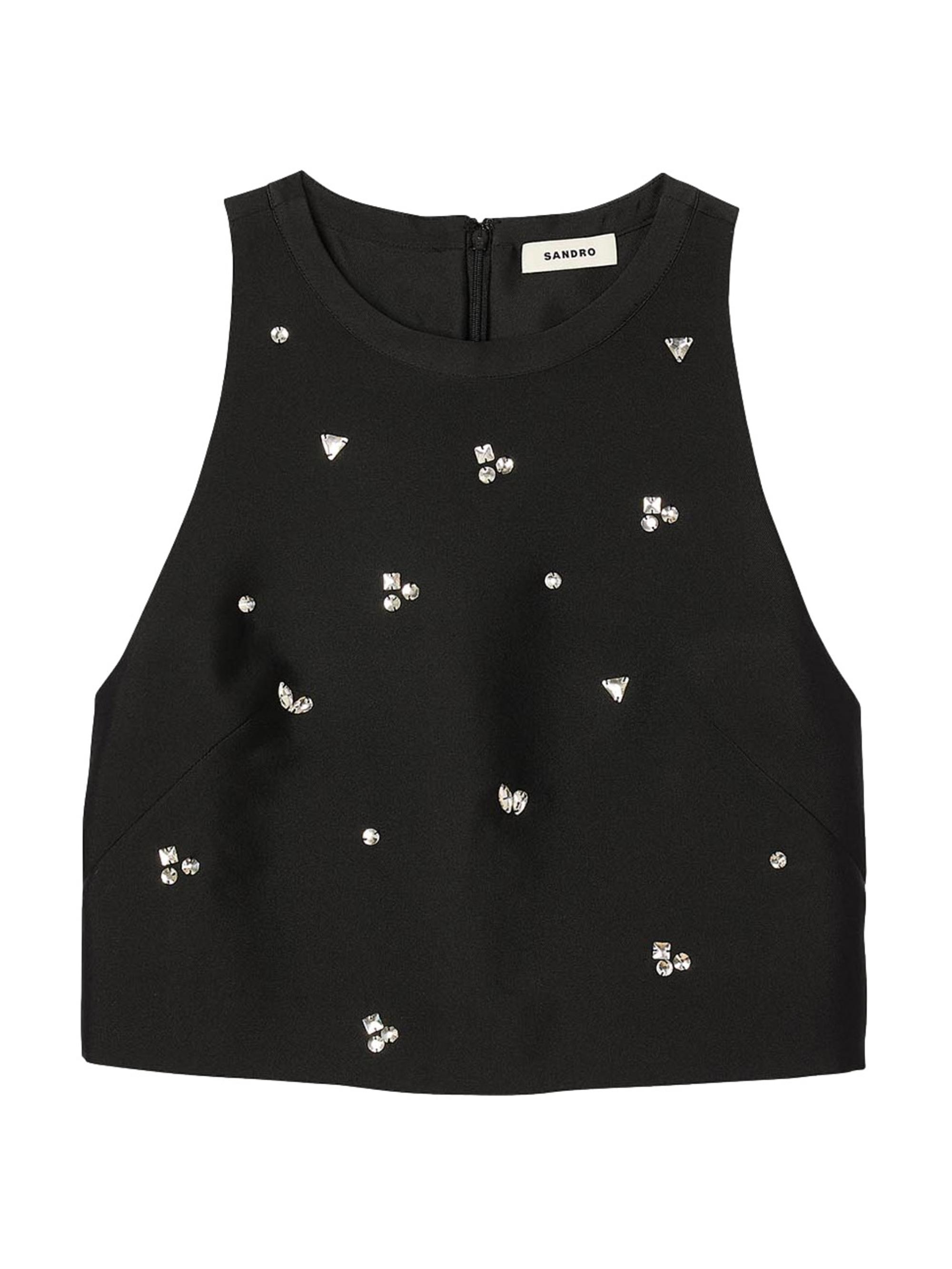Sandro Women's Rhinestone Crop Top - Black
