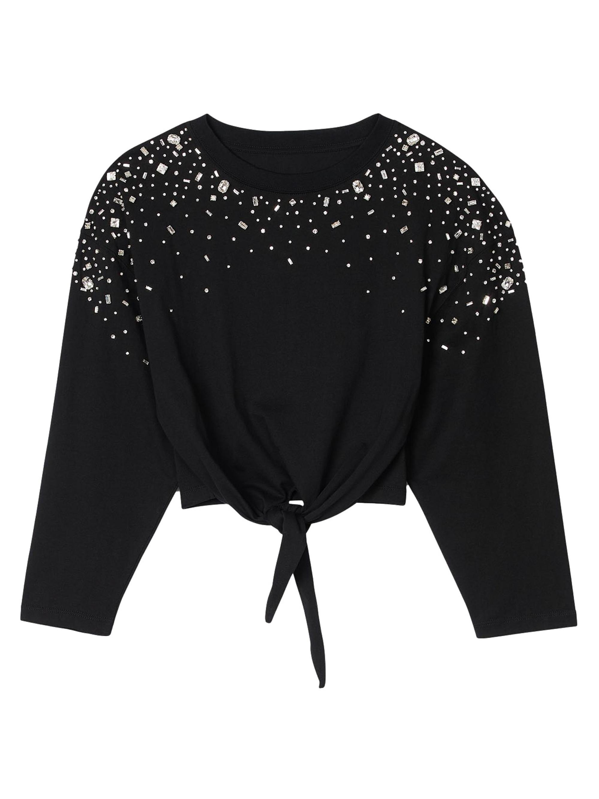 Sandro Women's Rhinestone Tie-Front T-Shirt - Black