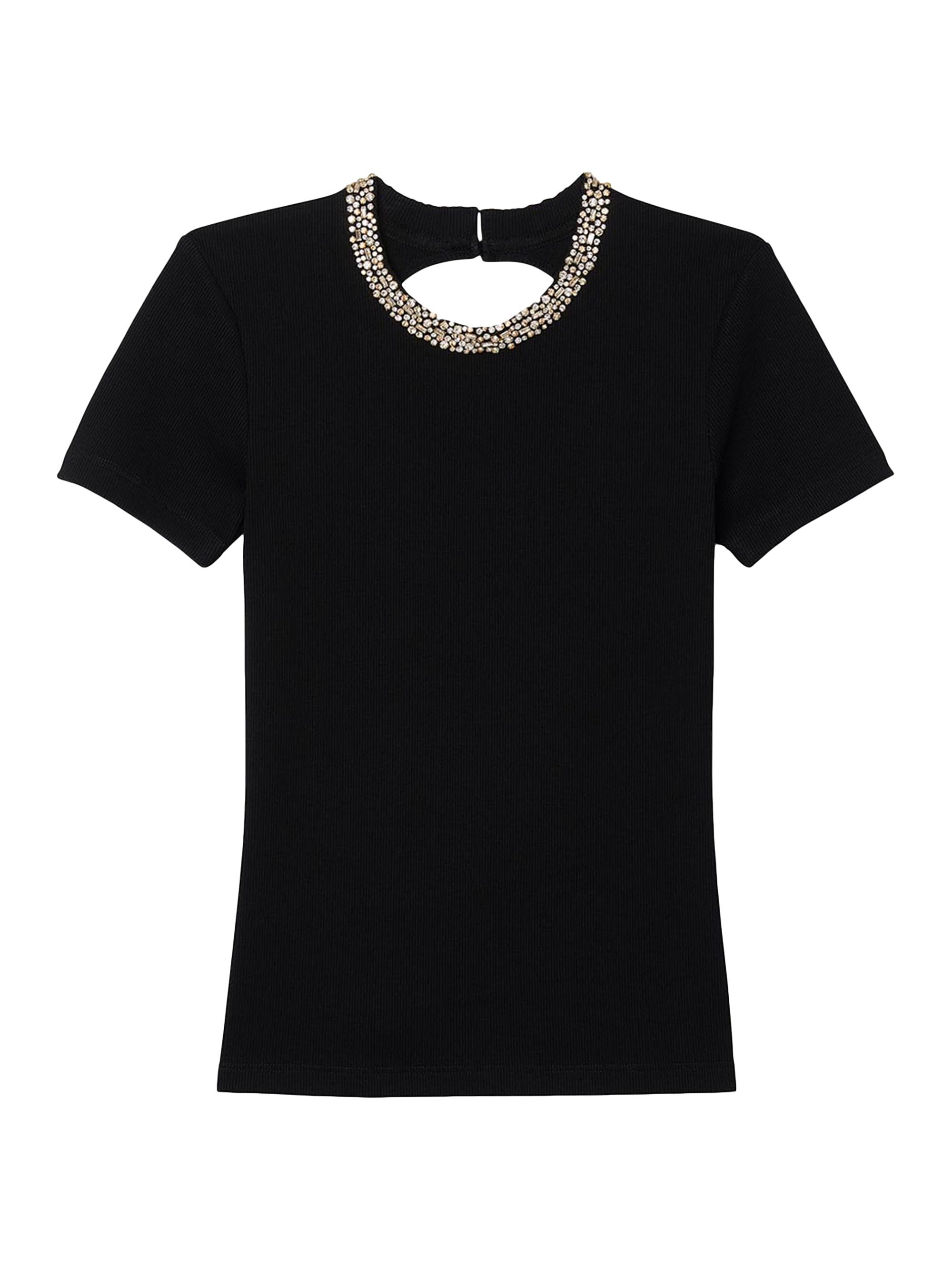 Sandro Women's T-Shirt with Rhinestone Trim - Black