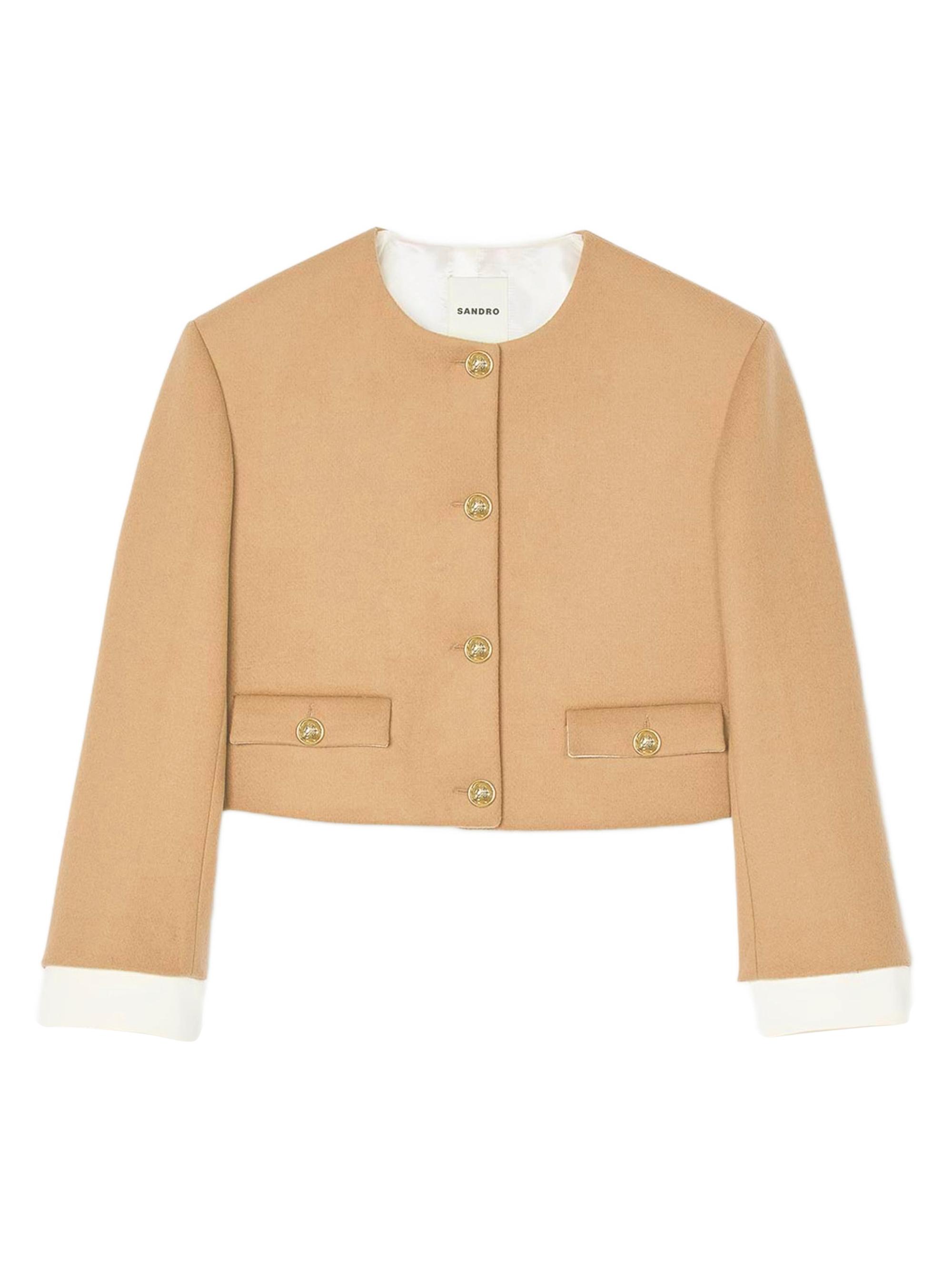 Sandro Women's Cropped Wool-Blend Jacket - Camel
