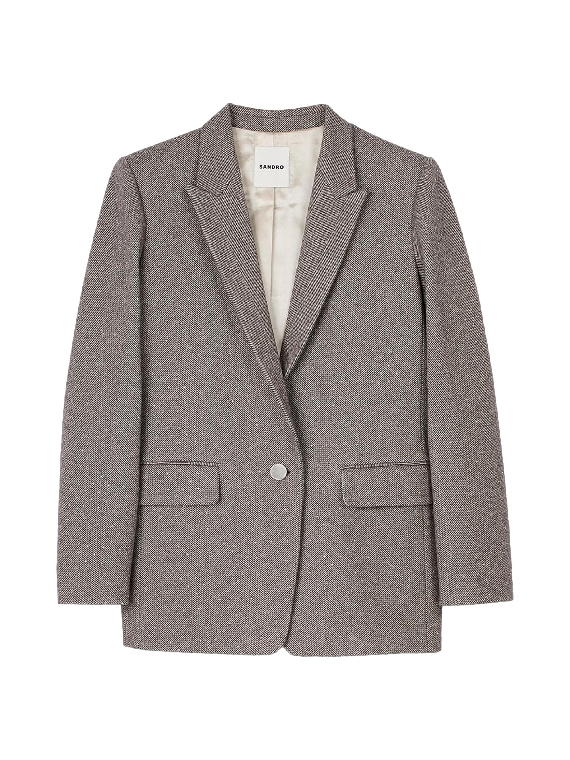 Sandro Women's Herringbone Suit Jacket - Beige Grey