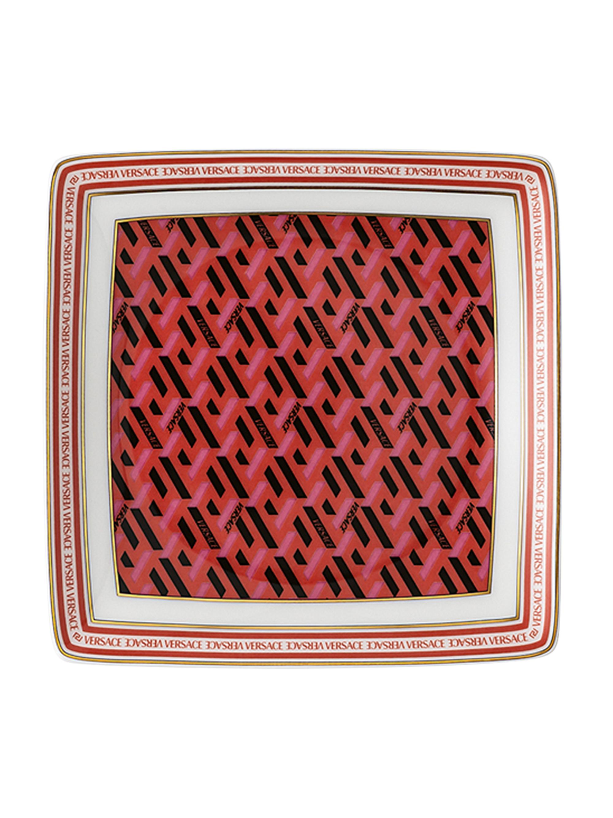 Versace Rosenthal Meets  La Greca Signature Square Canape Plate - Red White